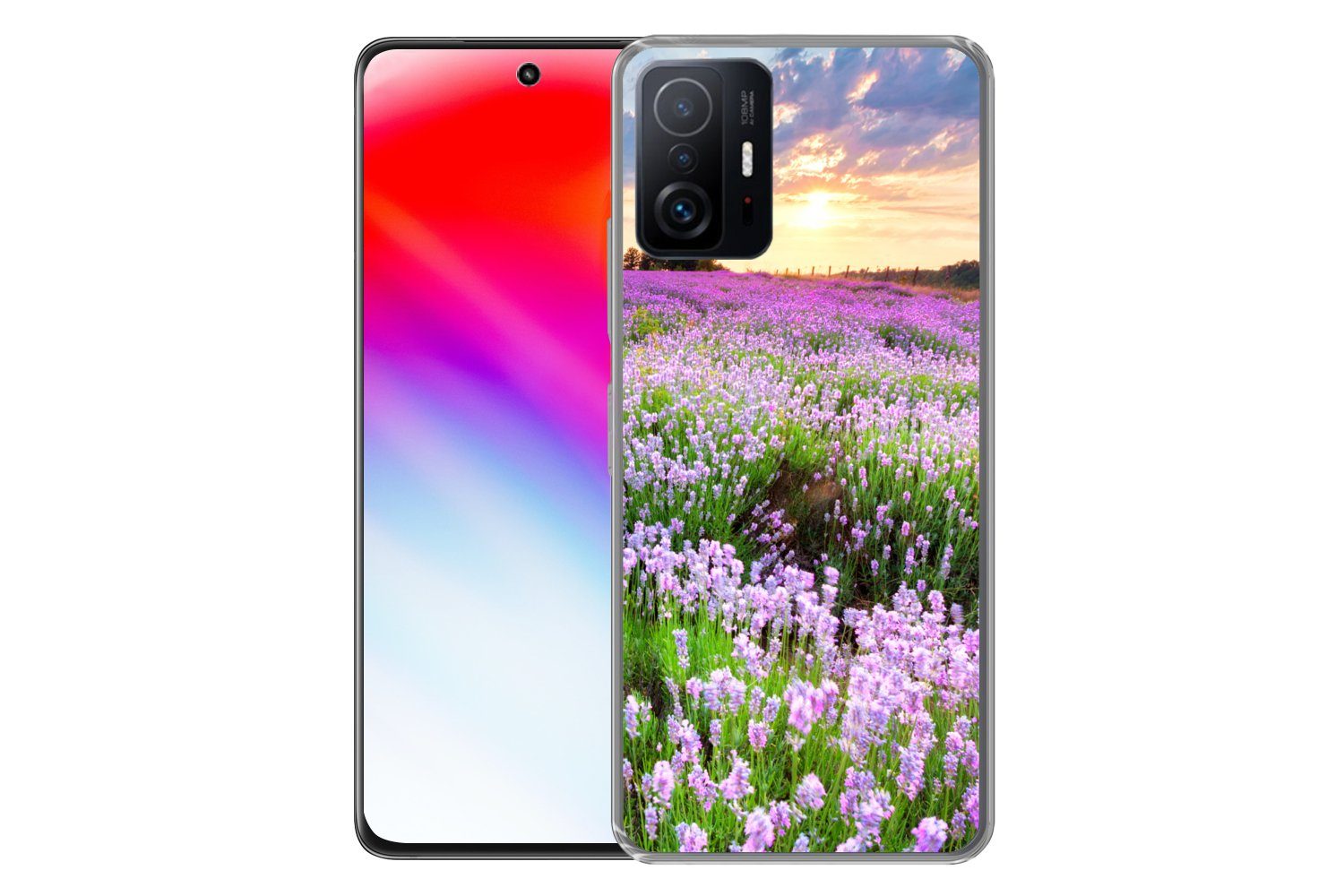 MuchoWow Handyhülle für Xiaomi 11 Lite 5G NE Blumen - Lavendel - Lila - Himmel - Sonnenunt, Phone Case, Silikon, Schutzhülle Dünn