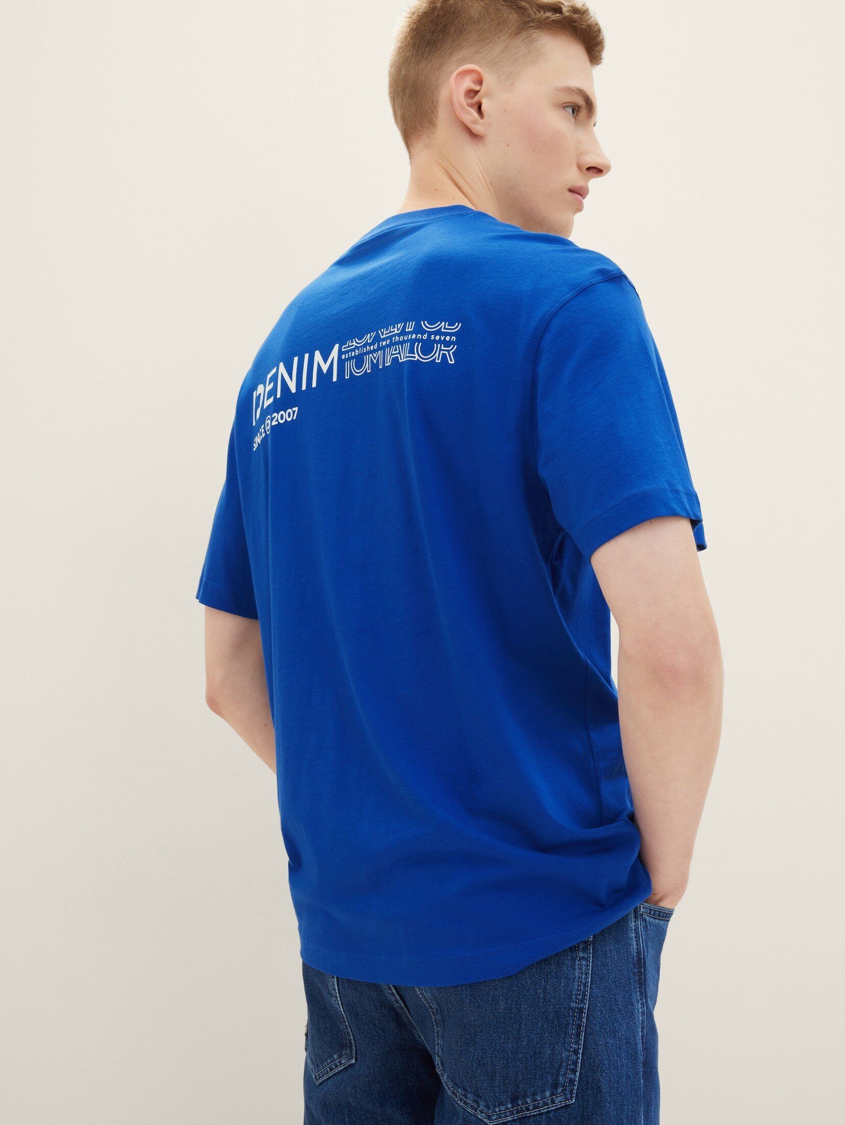TOM TAILOR Denim T-Shirt T-Shirt royal mit Bio-Baumwolle blue shiny