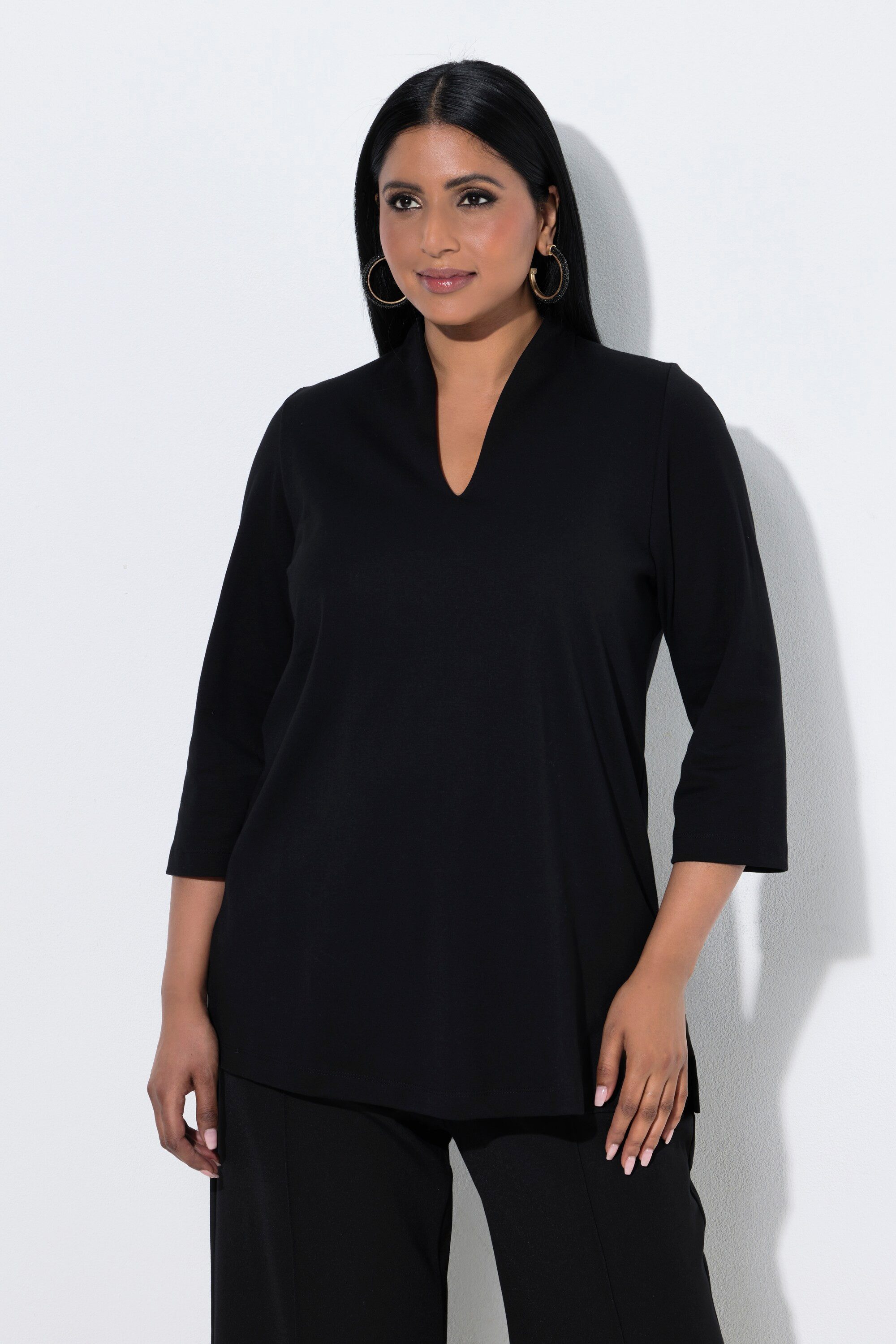 Ulla Popken T-Shirt Shirt A-Linie Kelchkragen 3/4-Arm Pima Cotton