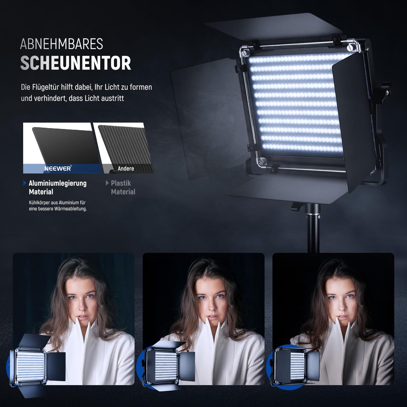 Neewer Videoleuchte NL660 LED Videolicht mit Stativ Ständer, Dimmable, Barndoors, 660 LEDs 3200K-5600K, 3300lx/1m, CRI96+, für Videoaufnahmen Streaming – Bild 5 von 5