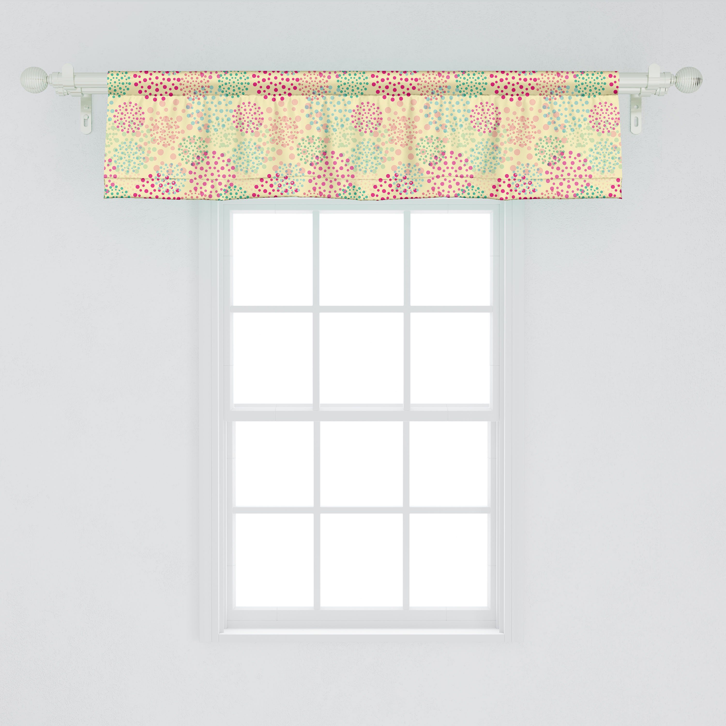 Volant Scheibengardine Blumen-Tupfen für Abakuhaus, Stangentasche, mit Dekor Bunt Schlafzimmer Microfaser, Küche Vorhang