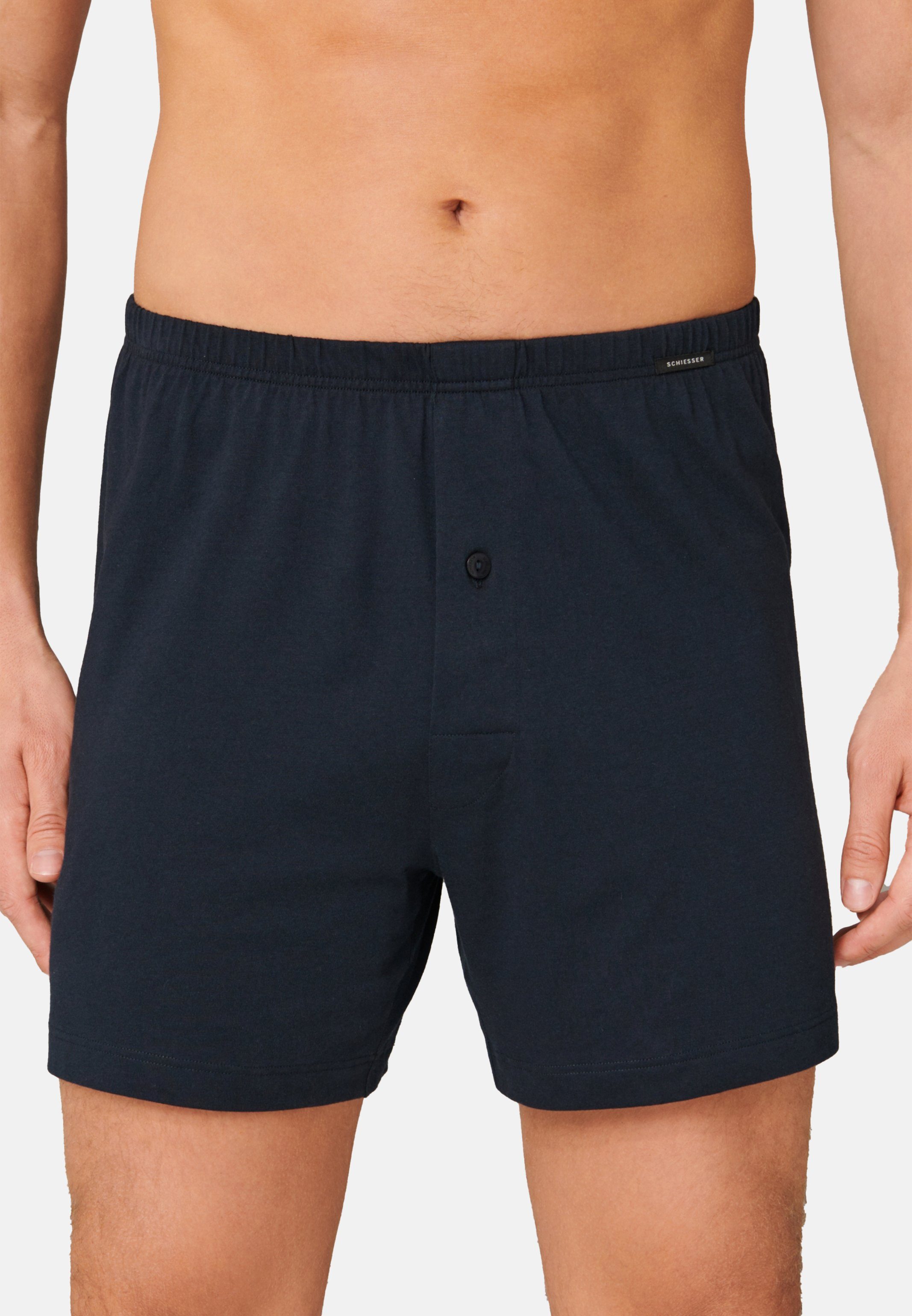 Schiesser Boxershorts 2er Pack Singel-Jersey (Spar-Set, 2-St) Boxershorts - Baumwolle - mit Eingriff - Eingriff mit Knopf