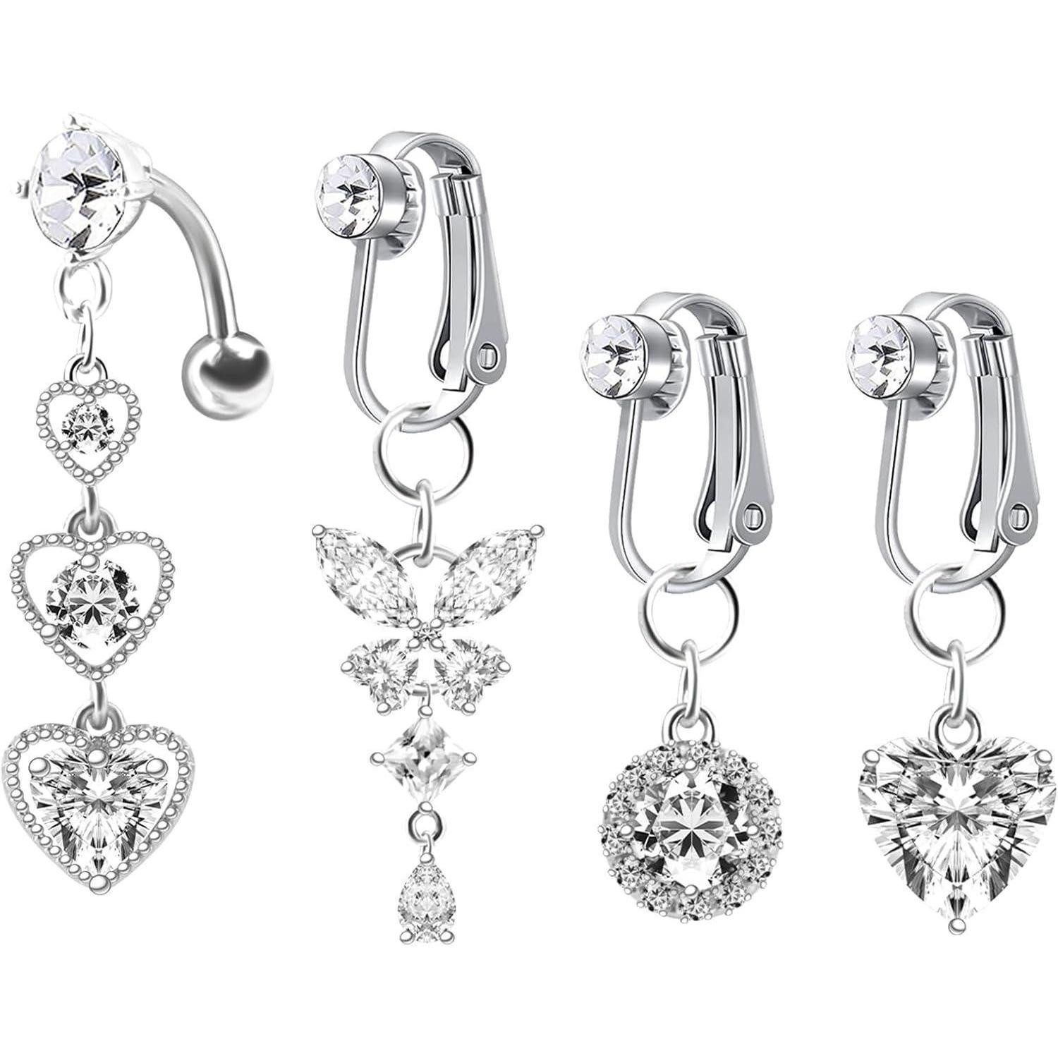 Amazluck Bauchnabelpiercing-Set Fake Bauchnabelpiercing Set Silber mit Schmetterling Herz