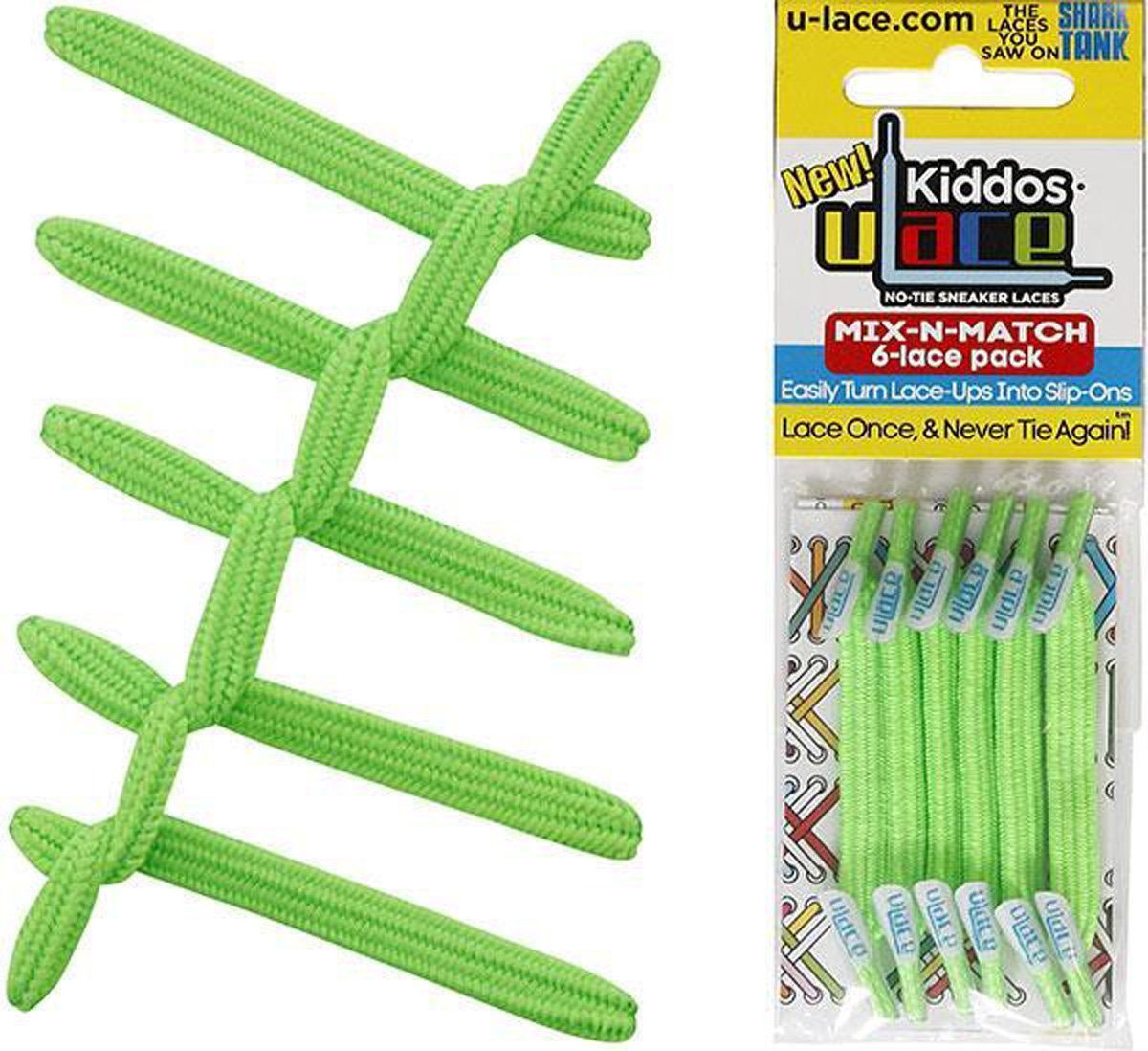 Kiddos für Green - Schnürsenkel mit Kinder Schnürsenkel elastische Wiederhaken U-Laces Bright