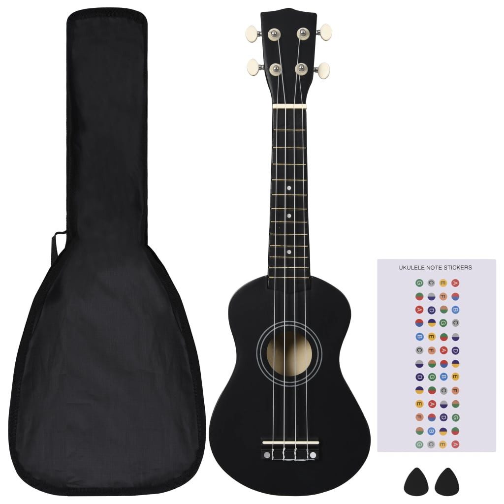 vidaXL Ukulele Sopran-Ukulele-Set mit Tasche für Kinder Schwarz 21"