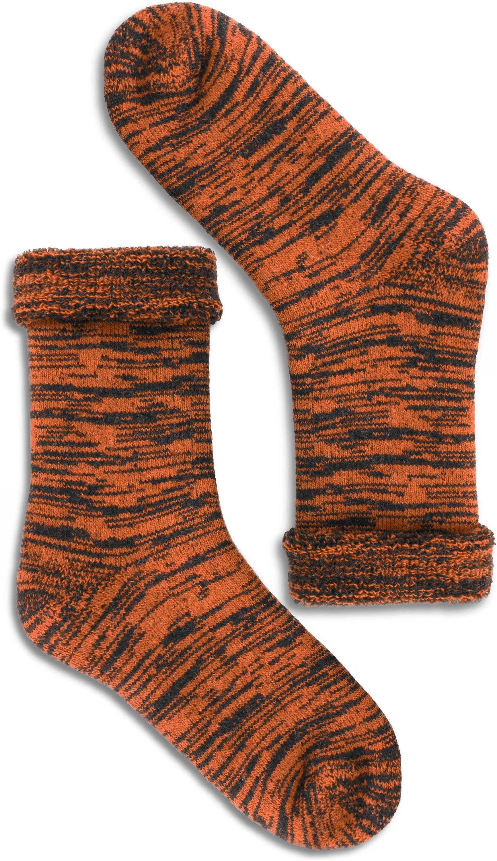 Husky Polar gefüttert Orange/Schwarz durchgehend Farbige Thermosocken mit Wolle Vollplüsch-Socken