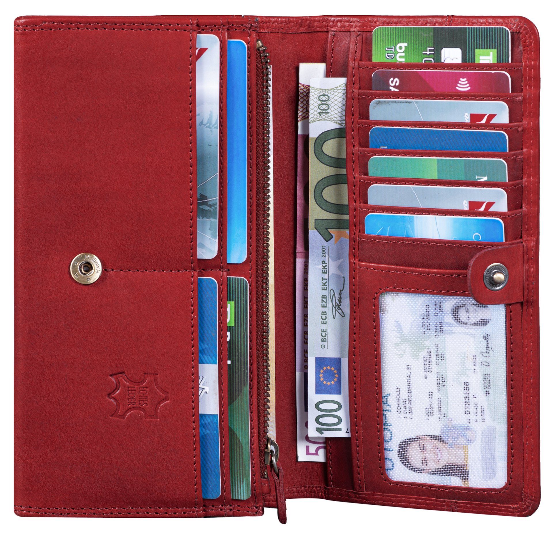 Benthill Geldbörse Damen Echt Leder RFID Portemonnaie mit vielen Kartenfächer Vintage, RFID-Schutz Kartenfächer Münzfach Reißverschlussfach – Bild 4 von 5