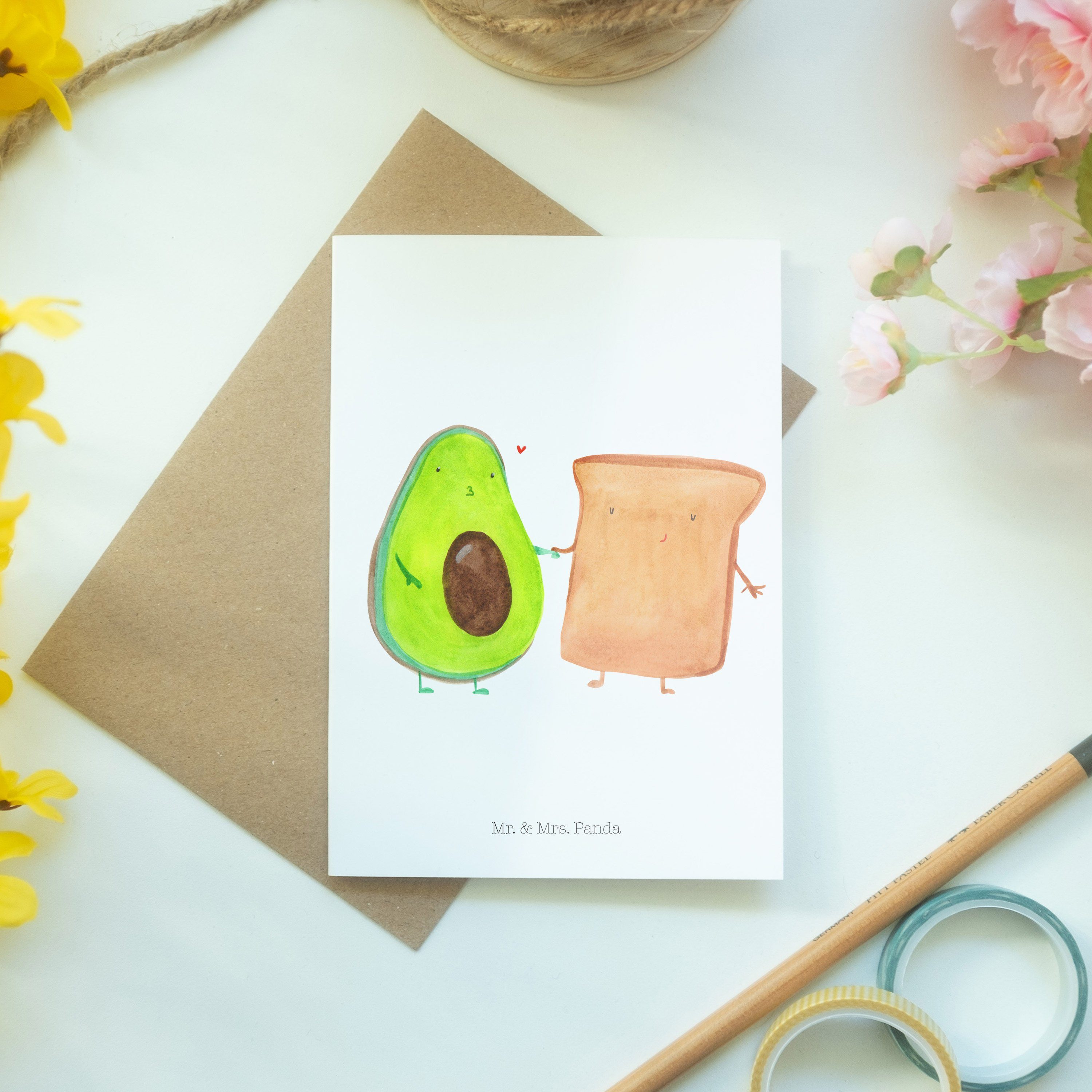 Mr. & Toast Einladungskarte, - Grußkarte Panda Geburtstagskarte Weiß Mrs. - + Geschenk, Avocado