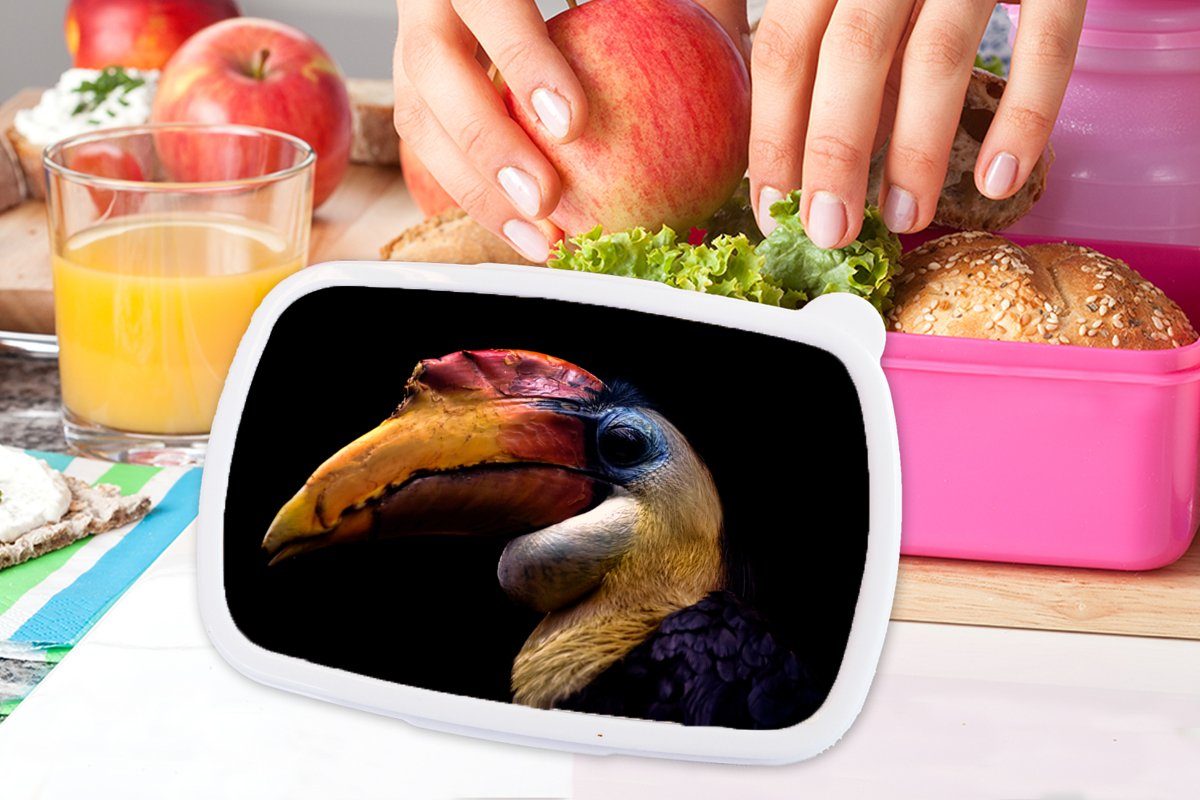 Lunchbox Schwarz, Brotdose für (2-tlg), - Brotbox Vogel Kunststoff, Kinder, rosa Mädchen, Snackbox, Erwachsene, MuchoWow Schnabel Kunststoff -