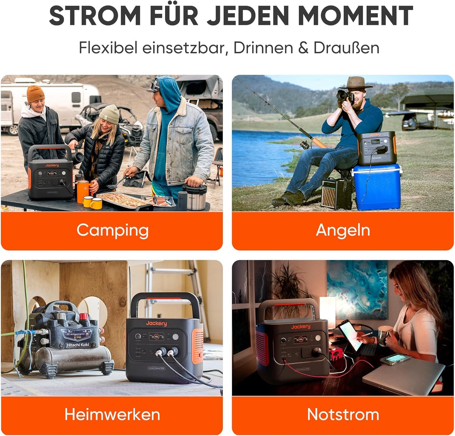 Jackery Stromerzeuger E2000 v2 Tragbare Powerstation mit 200W Solarpanel mit 5m&Kfz Kabel, 4,4 in kW, 2042Wh/2200W Solargenerator LiFePO4 Schnellladung für Camping, Notfall