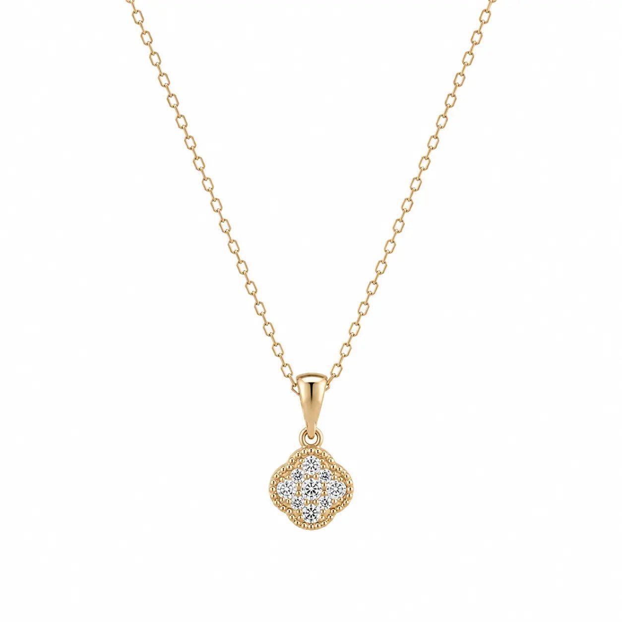 Suzan Gold Kette mit Anhänger 585 Gold Kleeblatt Zirkonia Pavé 45 cm, Zeitloses Design, vielseitig kombinierbar, ideal als Geschenk