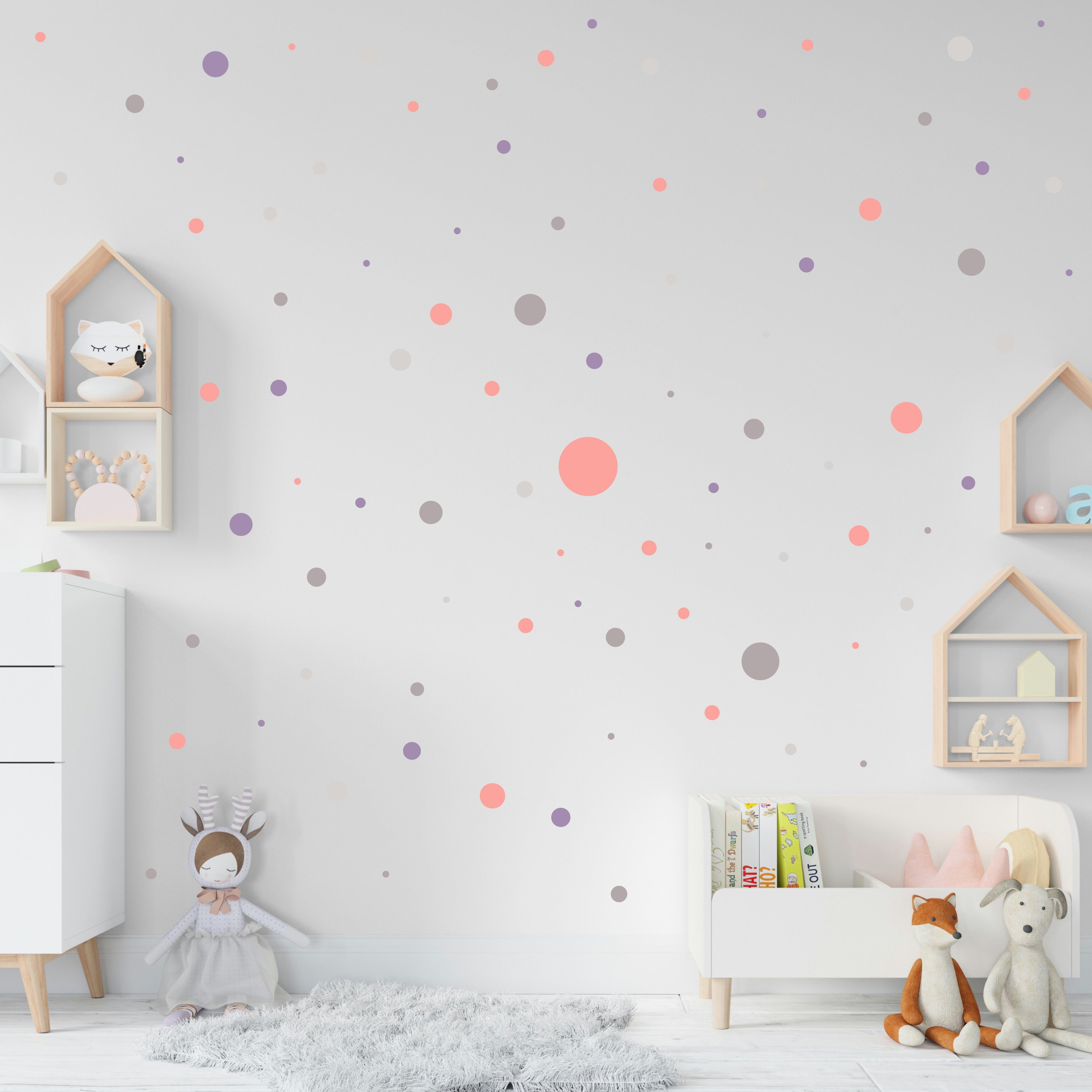PUNALU Wandtattoo Aufkleber, rückstandslos rosa Wandtattoo grau Babyzimmer für abziehbar Set Kinderzimmer 176 selbstklebend, Stück Kreis