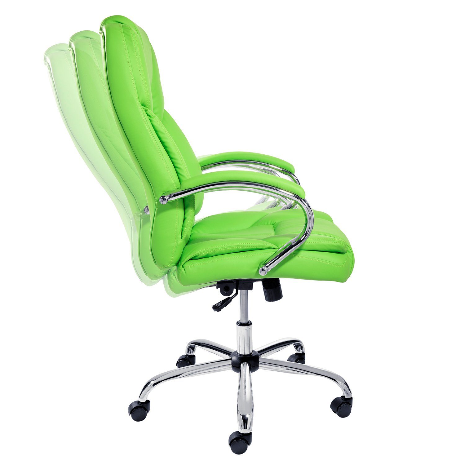 TPFLiving Chefsessel Dallas mit abgebremsten Rollen (XXL Bürostuhl ergonomisch gepolsterter Schreibtischstuhl), Drehstuhl aus Kunstleder, Belastbarkeit bis 150 kg - Grün