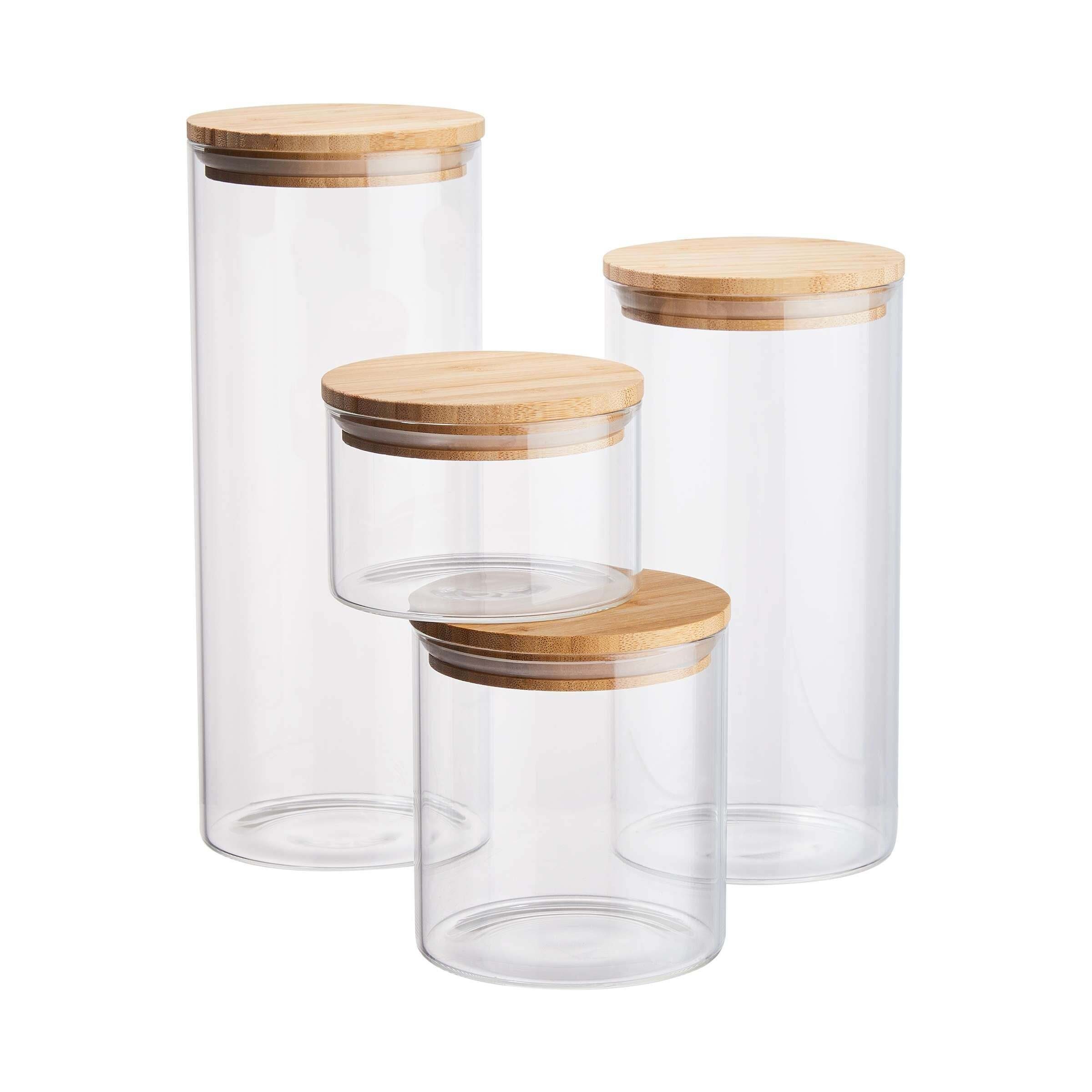 Borosilikatglas, Silikon WOODLOCK 4-tlg., Vorratsglas-Set Vorratsglas Bambus, BUTLERS