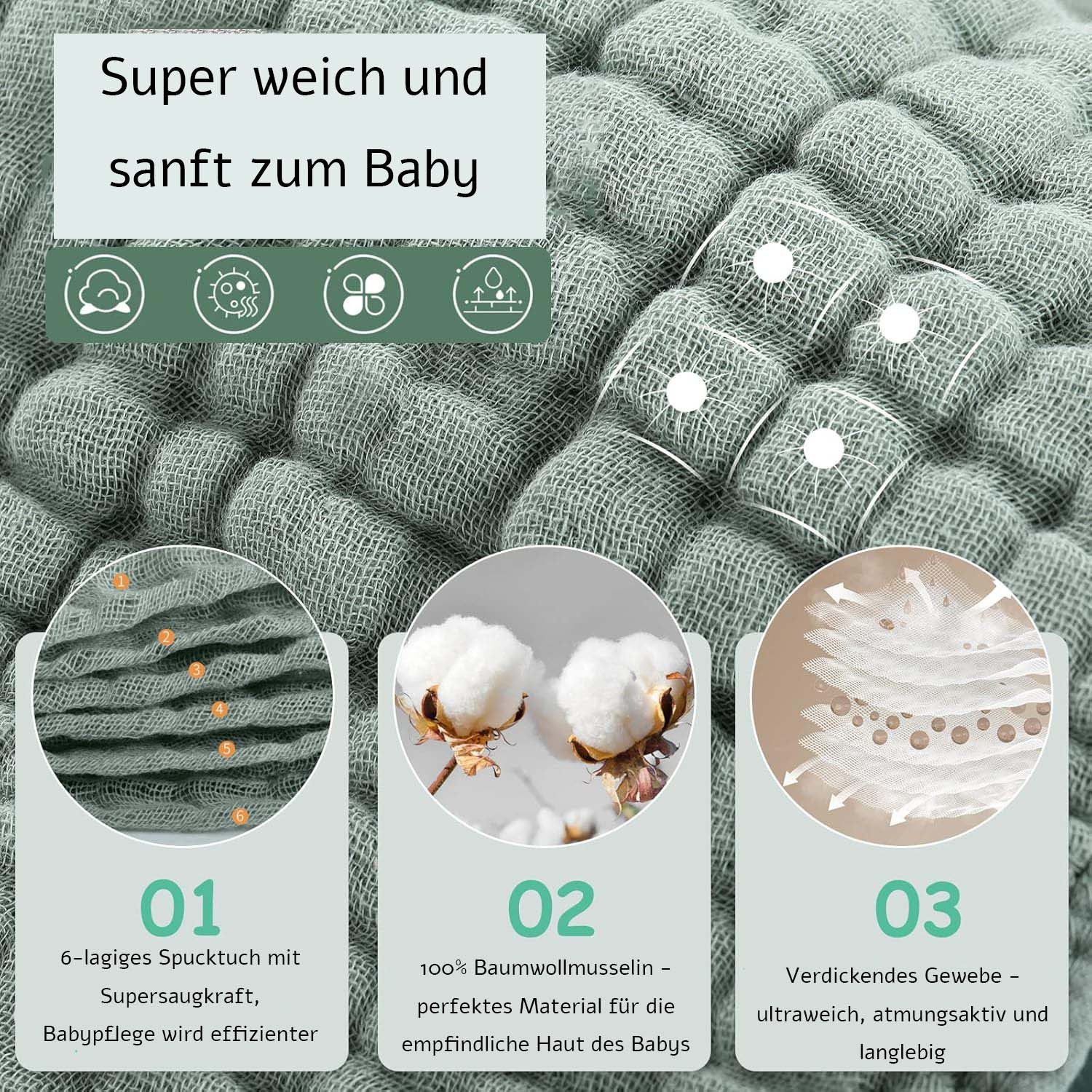 Coonoor Spucktuch Spucktücher Baby - Mullwindeln im praktischen 6 Set – Bild 2 von 5