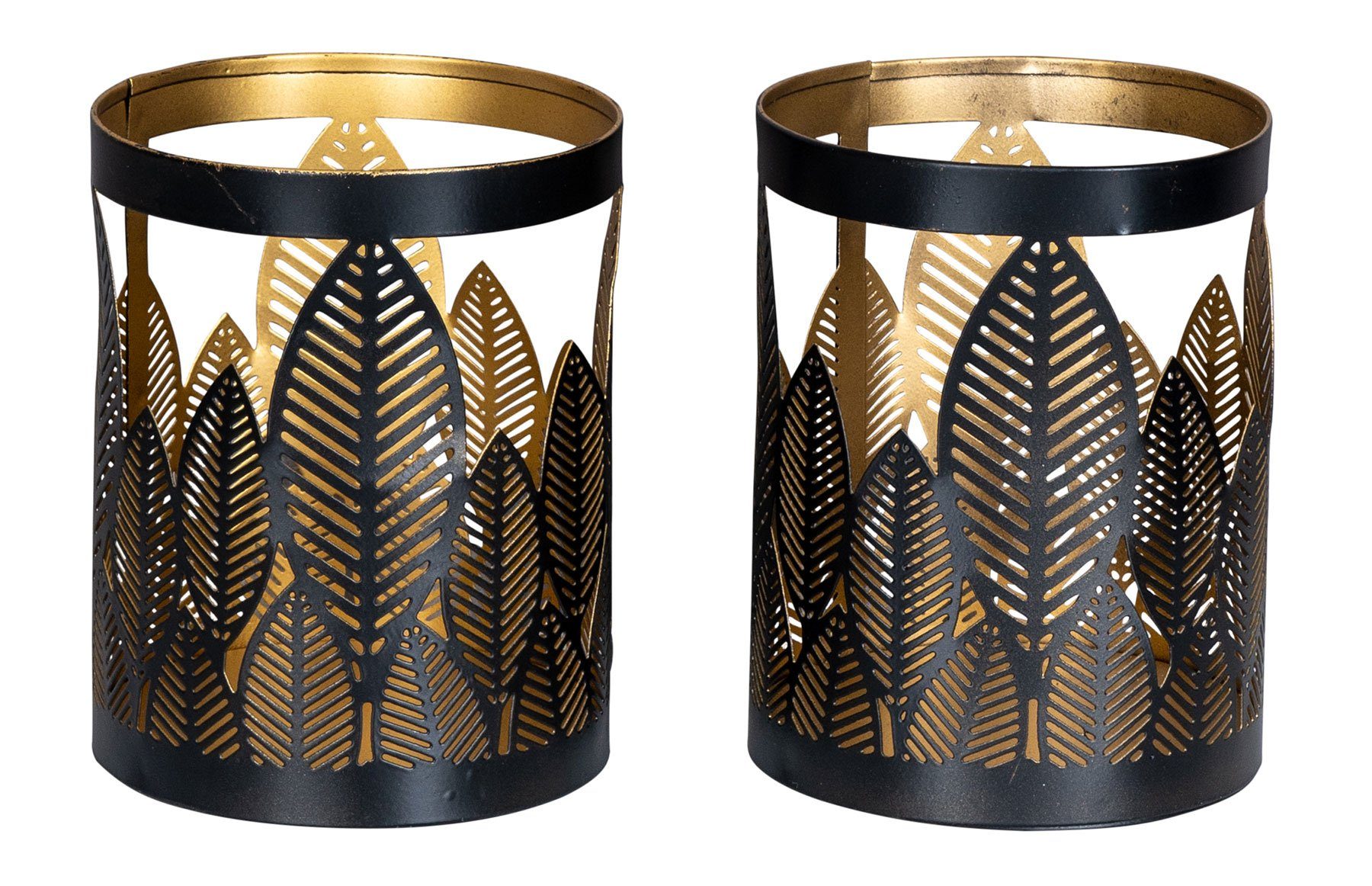 Levandeo® Teelichthalter, 2er Set Windlicht 10x13cm Schwarz Gold Metall Teelichthalter Schwarz/Gold