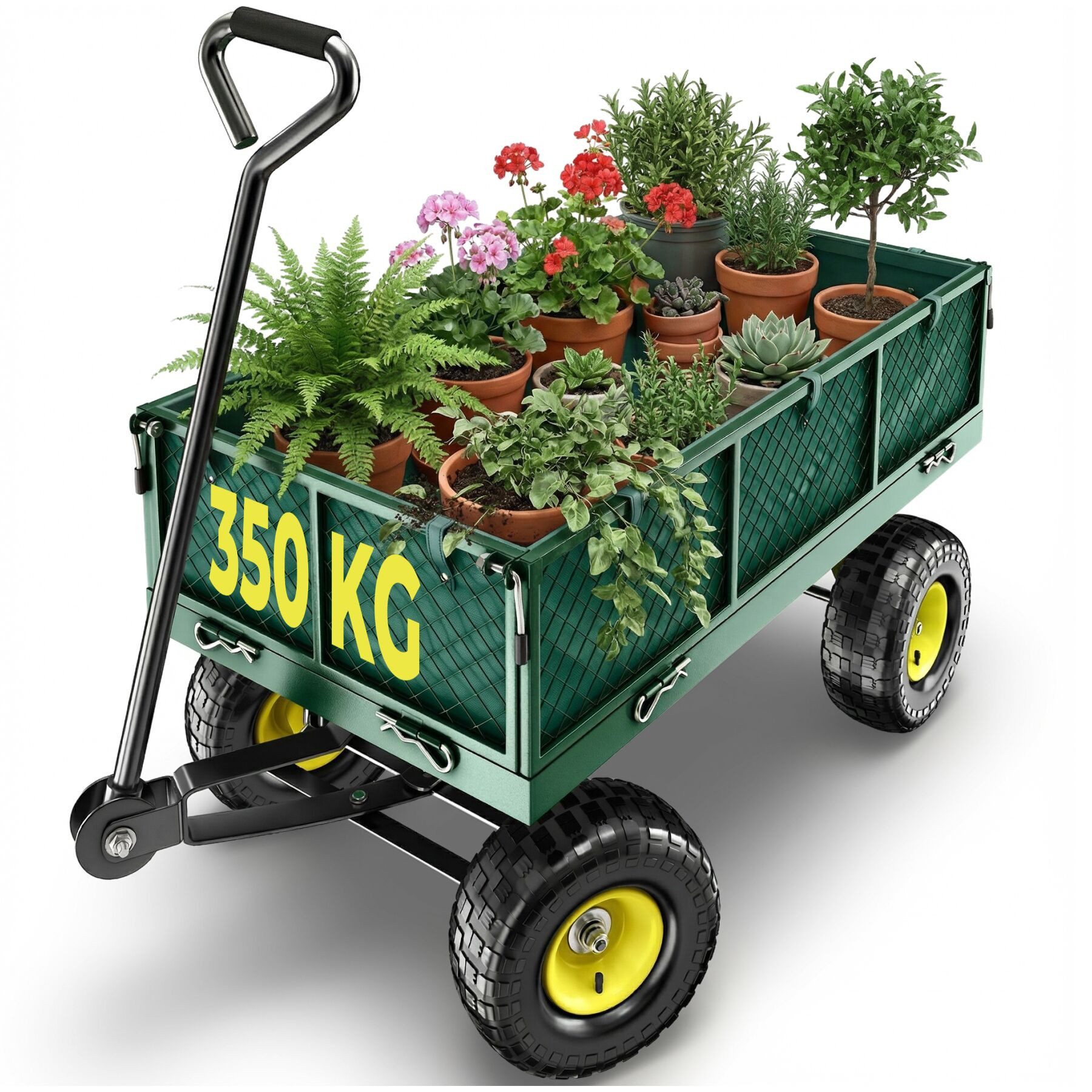 tectake Bollerwagen Handwagen max. 350kg, Kippfunktion mit klappbaren Seitenwänden (1 Transportwagen, 1-tlg., 105L Volumen in Grün), mit klappbaren Seitenwänden