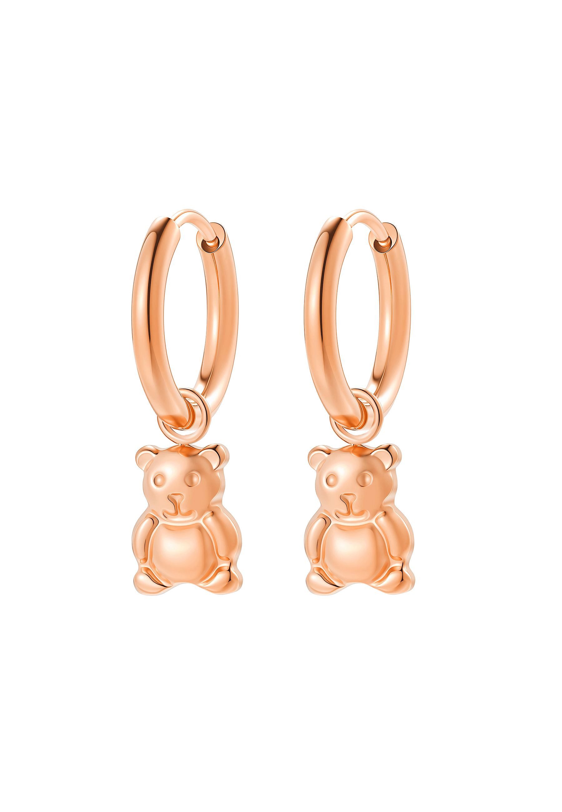 Hey Happiness Paar Ohrhänger mit Teddy Charm, verspielt, Süße Chunky Creolen mit Bärchen Anhänger, für Damen & Mädchen