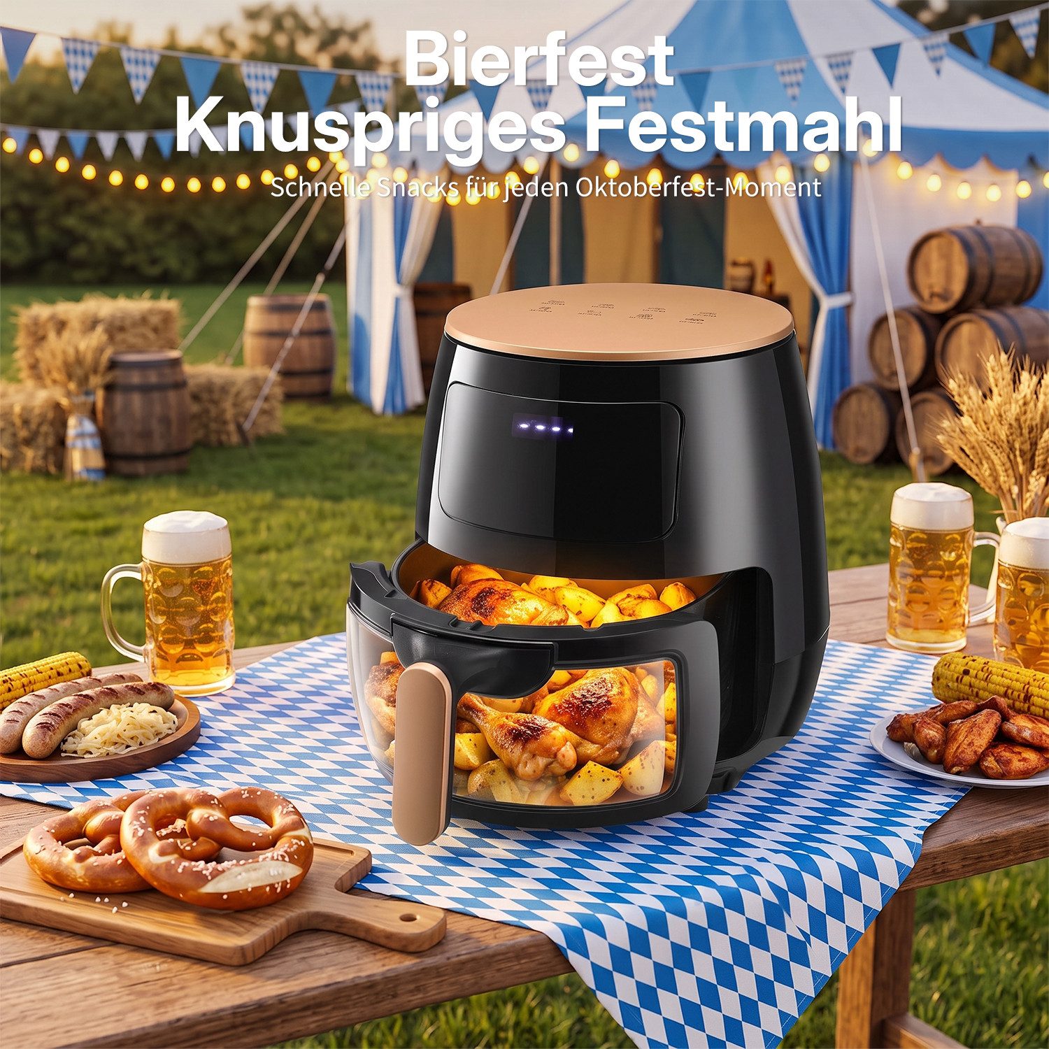 oyajia Heißluftfritteuse 6L Heißluftfritteuse mit Sichtfenster, 1800W Airfryer, Glasfrittierkorb, ohne Öl, 1800 W, 7 in 1 Programme, 60-Minuten-Timer, einstellb – Bild 4 von 5