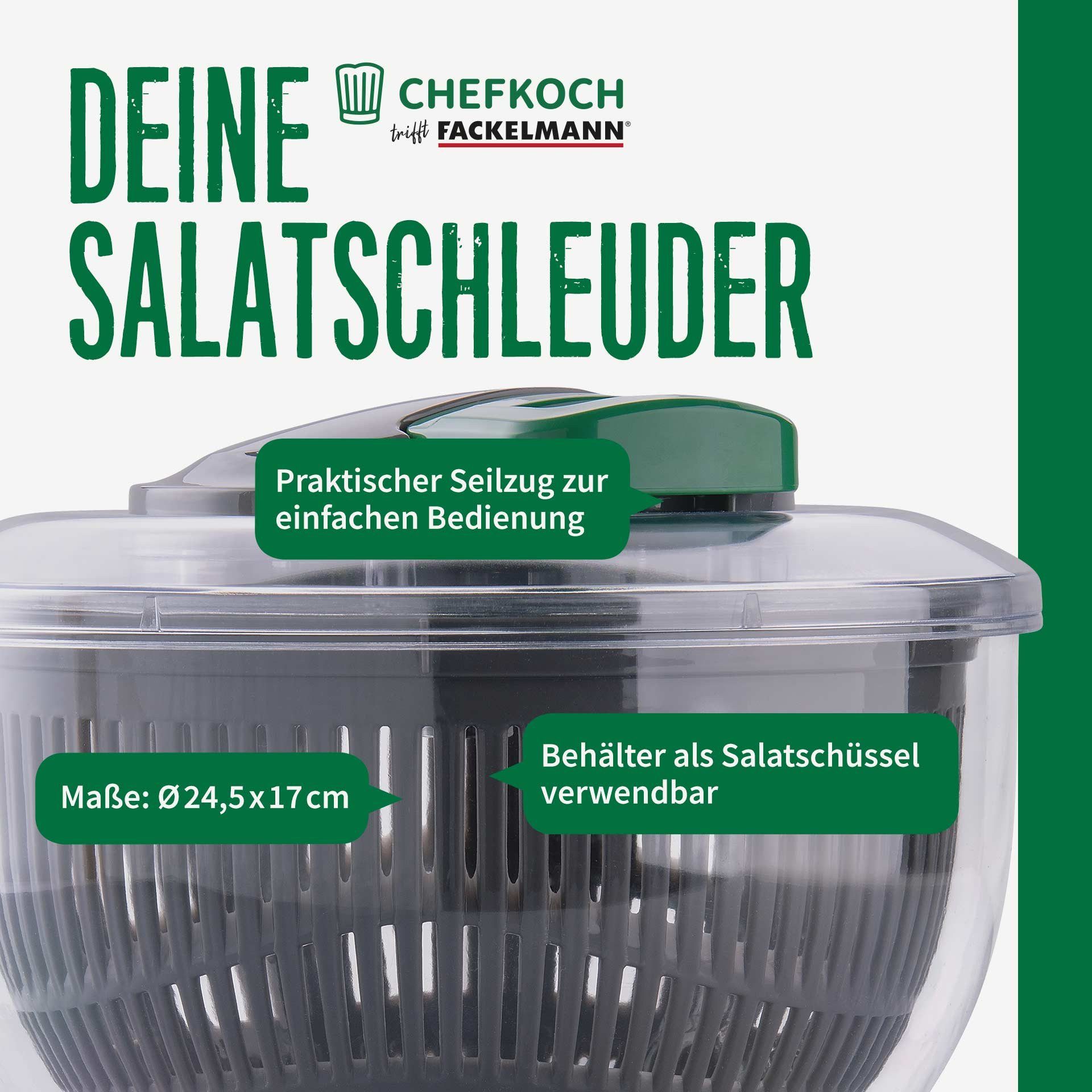 Chefkoch trifft Fackelmann Salatschleuder Salatschleuder mit Seilzug und Stopp-Taste