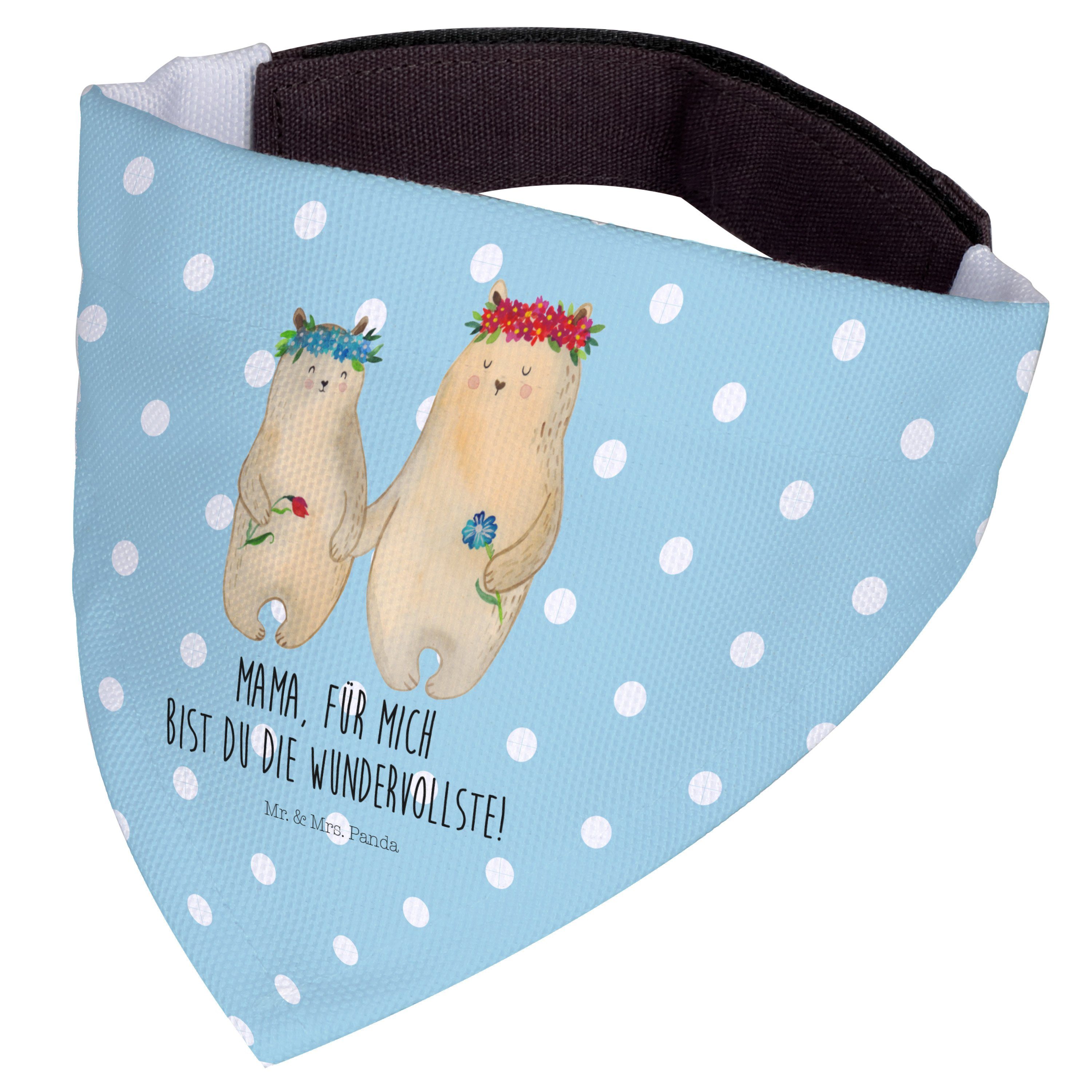 Mr. & Mrs. Panda Hundefliege Bären mit Blumenkranz, Bandana, Türkis Pastell, Muttertag, Schal Für, Polyester, Hunde Tuch Mami Hunde Halstuch