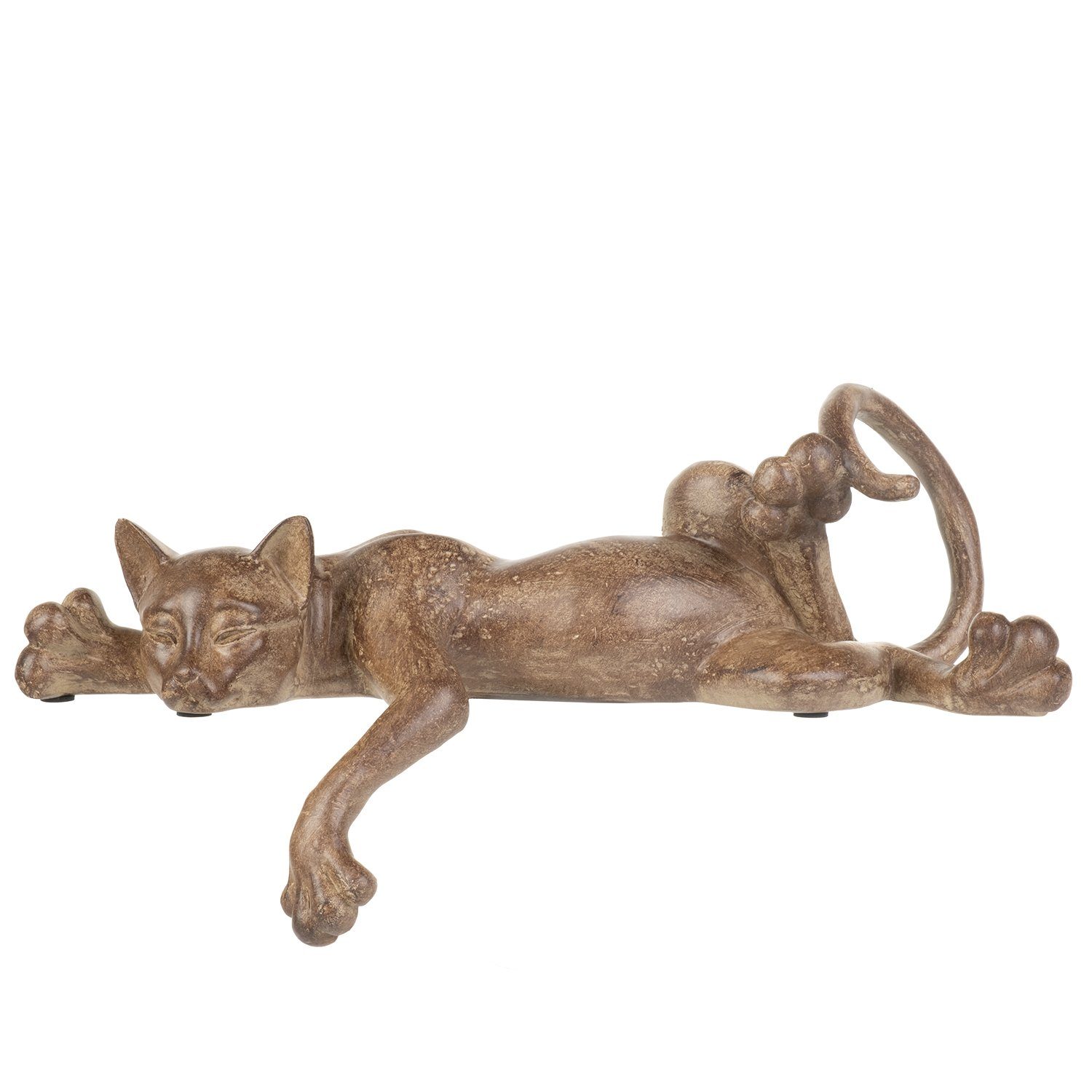 Moritz Dekofigur Deko-Figur Katze ruht sich aus Kantenhocker aus Polyresin braun, Dekofigur aus Polyresin Dekoelement Dekoration Figuren