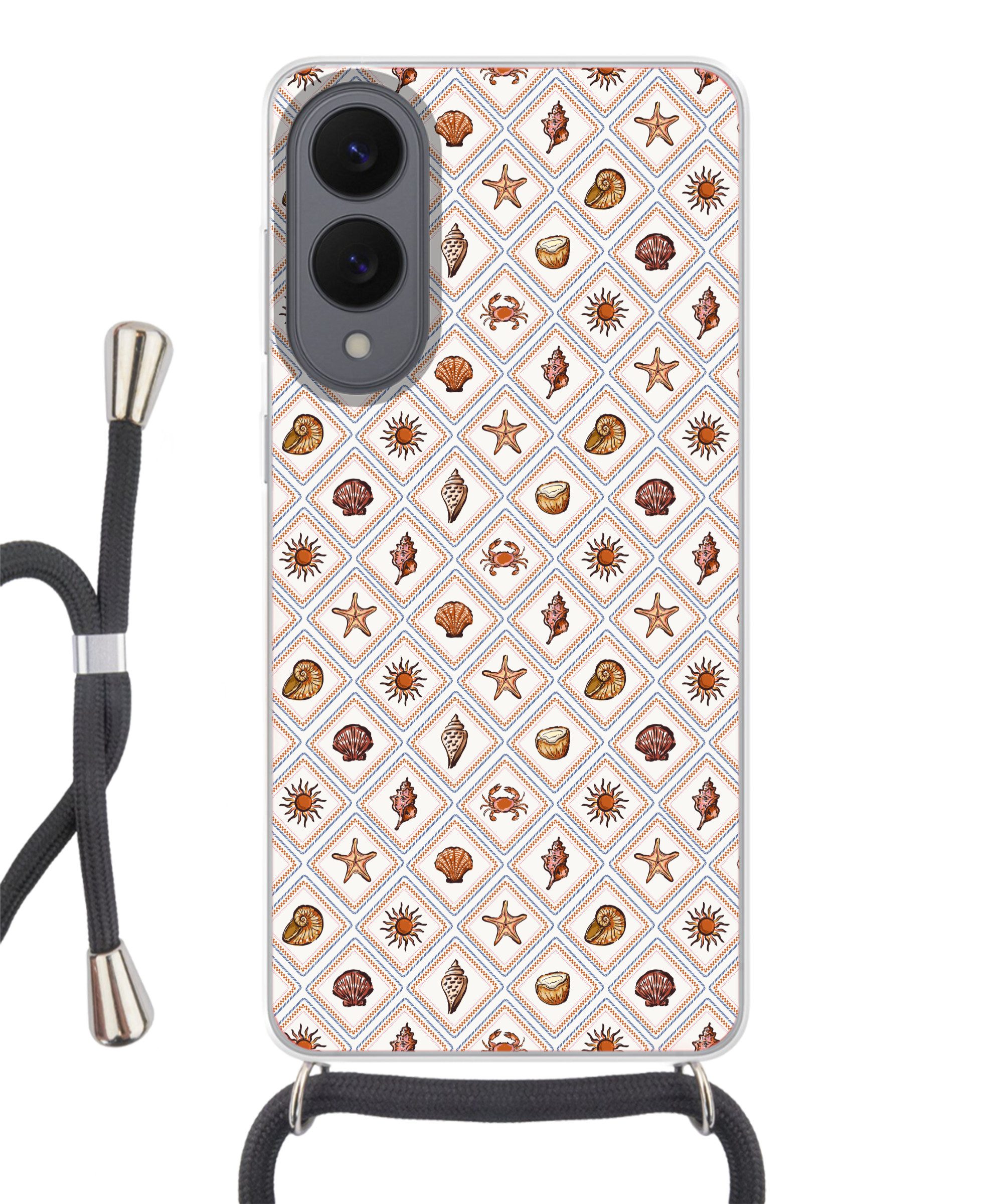 MuchoWow Handyhülle für Samsung Galaxy S25 Edge Küste - Meer - Kokosnuss - Schale, Tragbare Handyhüllen mit Kette zum umhängen, Handykette Handyband