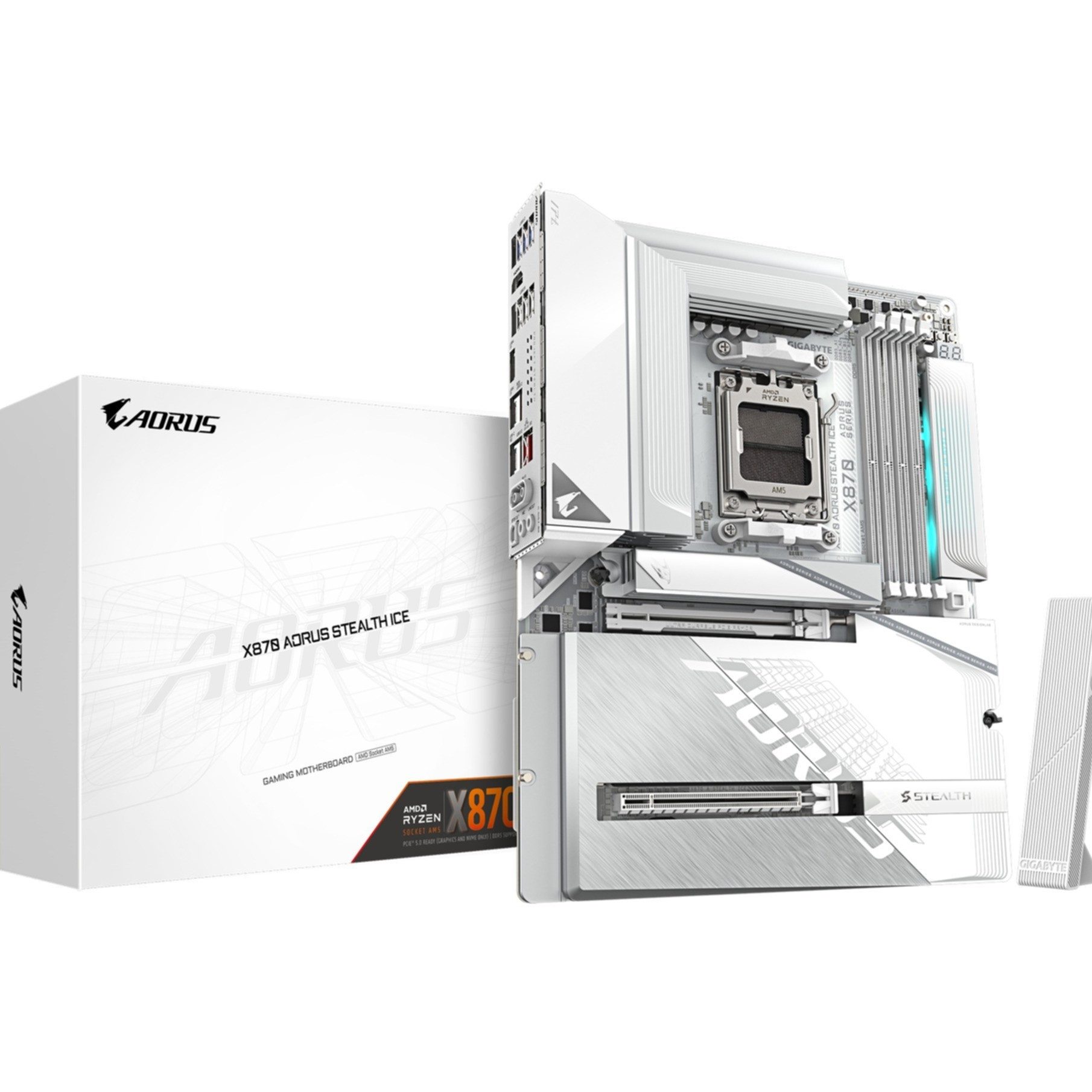 Gigabyte X870 AORUS STEALTH ICE Mainboard – Unterstützt AMD Ryzen 9000 CPUs, di Mainboard