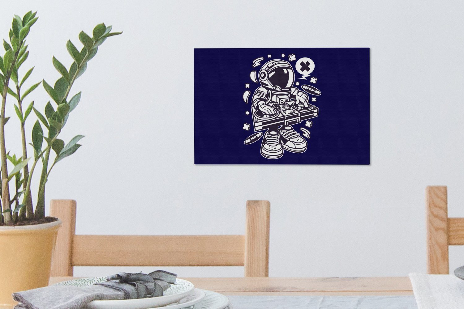 Wandbild Aufhängefertig, 30x20 OneMillionCanvasses® DJ Astronaut - Leinwandbild Wanddeko, (1 - Leinwandbilder, Jahrgang, St), cm