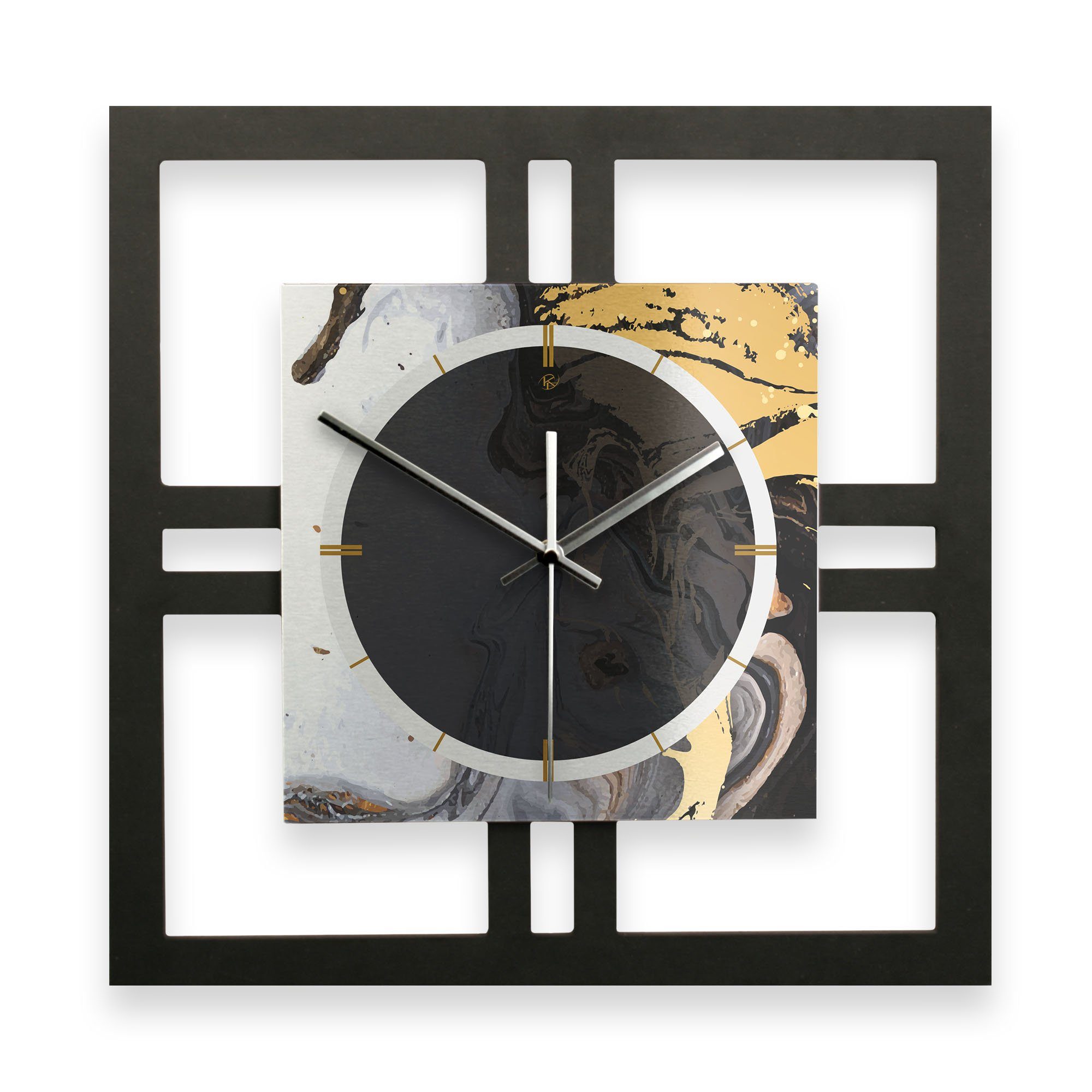 Kreative Feder Wanduhr in Quarzuhrwerk; Funk- Ticken; elegant, außergewöhnlich, Ink“ Black Designer-WANDUHR (ohne & modernem „Gold Metallic-Look oder modern)