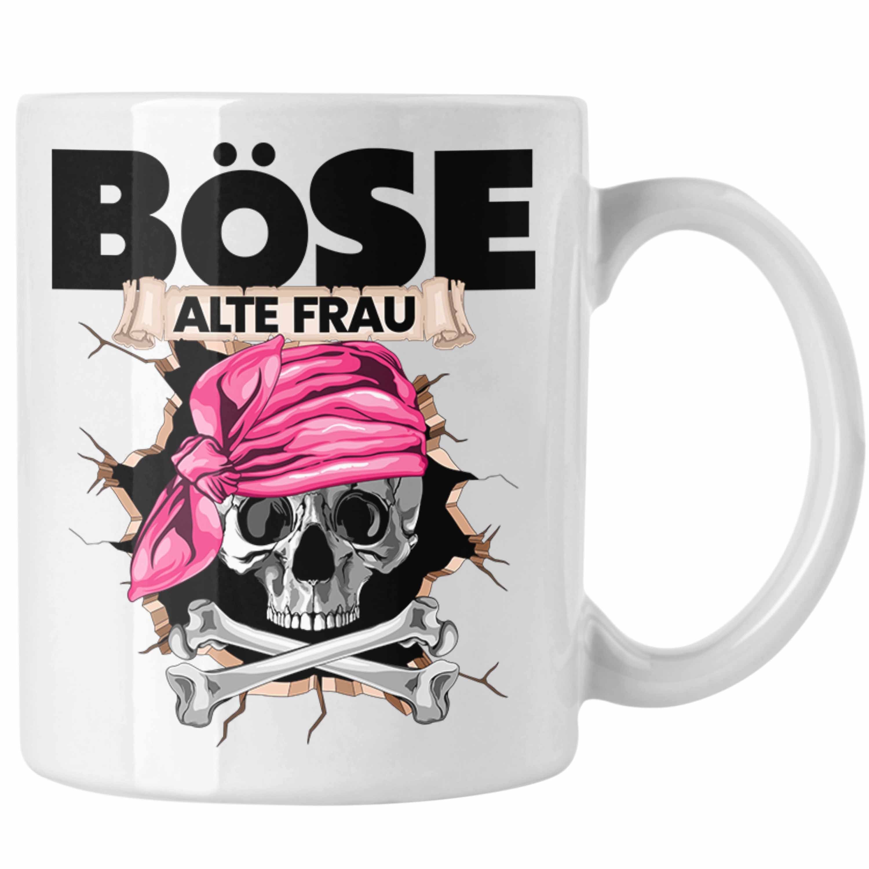 Trendation Tasse Böse Alte Frau Tasse Geschenk für Frauen Geschenkidee Piratin Kaffee-B Weiss