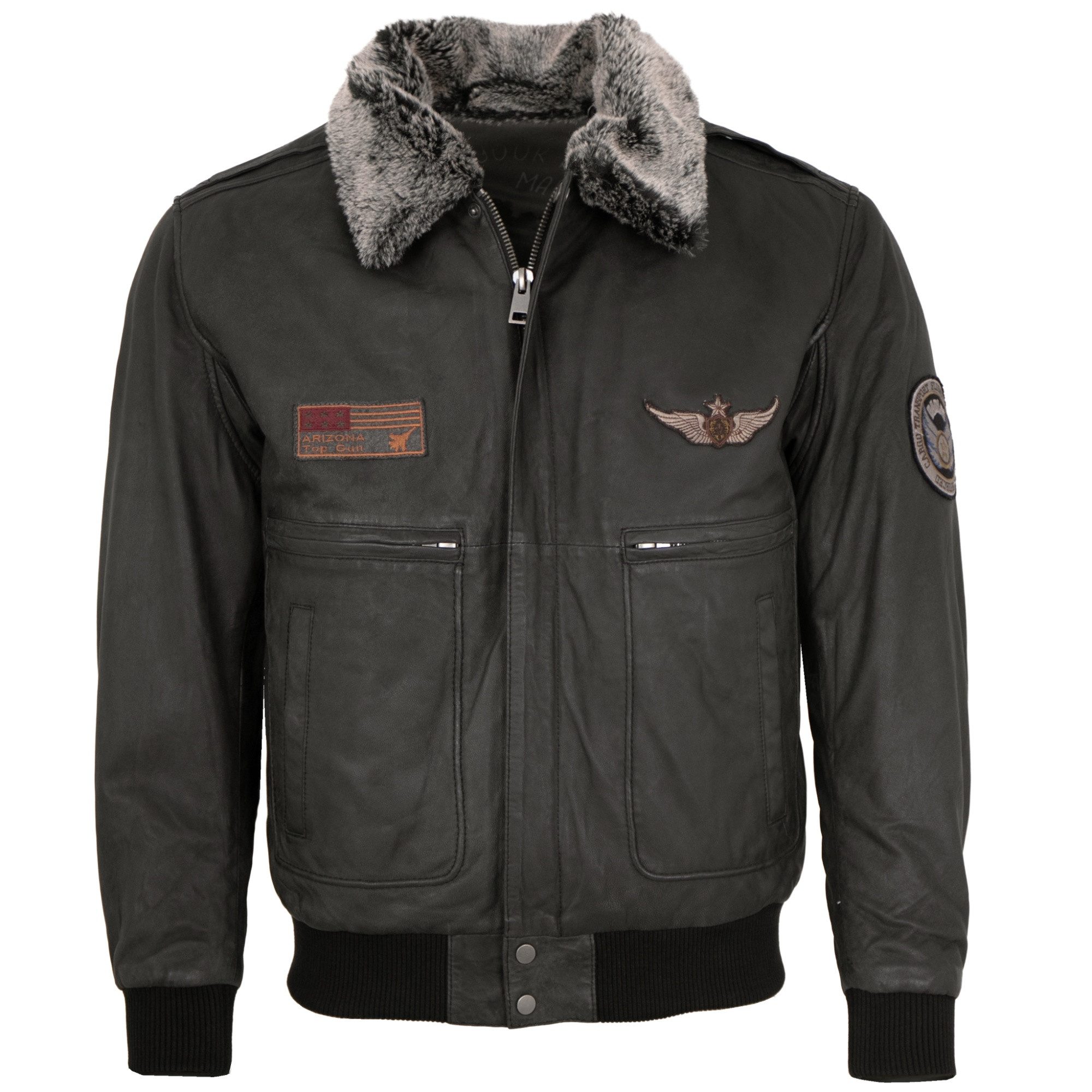 Maddox Lederjacke Laslo Maddox - Herren Lederjacke Fliegerjacke Lammnubuk schwarz