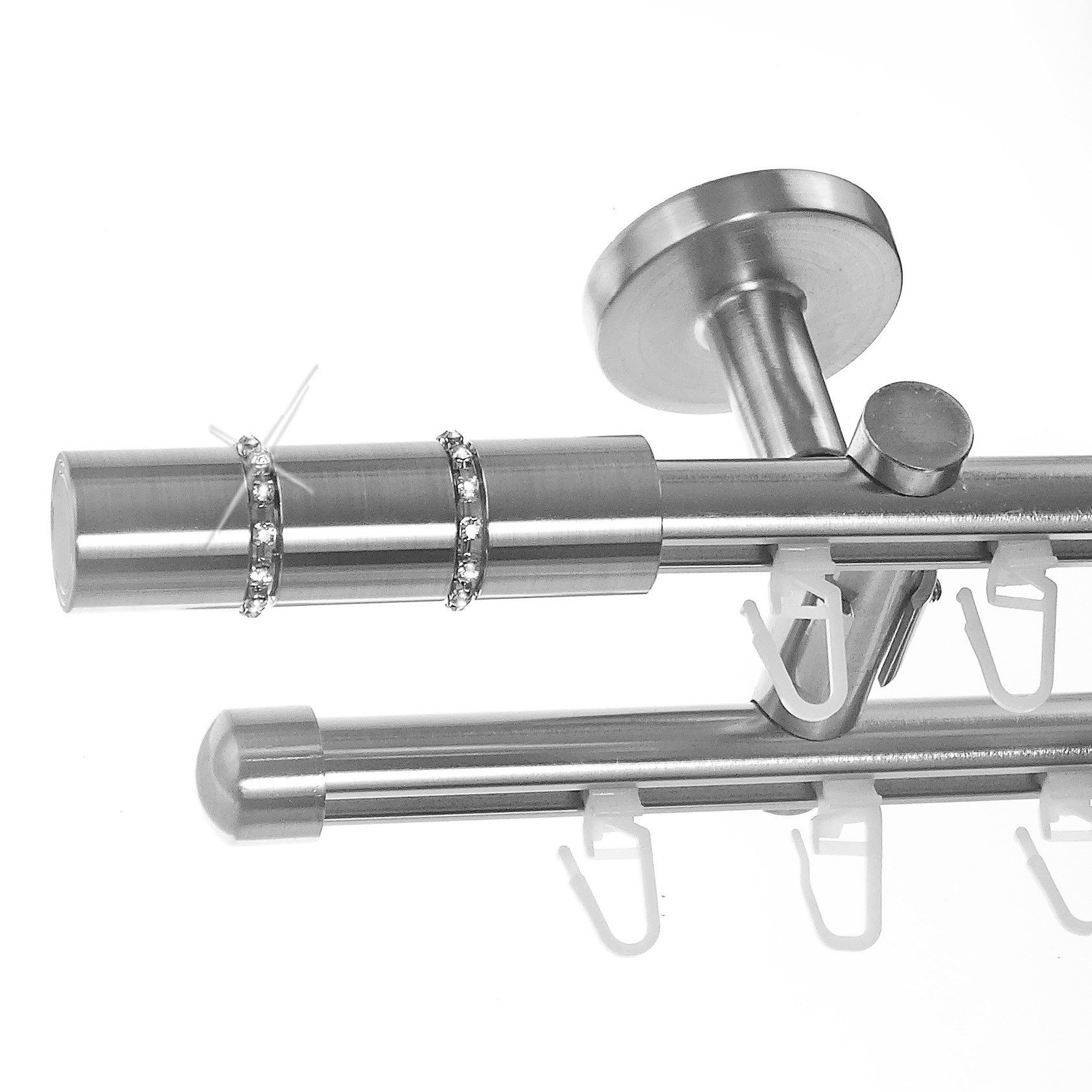 BASIT Gardinenstange Innenlauf 16 mm mit Deckenträgern 280 cm E26, Ø 16 mm, 2-läufig, verschraubt, Aluminium, D80 280 cm E26 Kristall