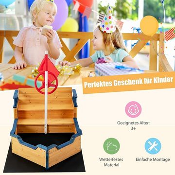 KOMFOTTEU Sandkasten Piratenschiff, mit Ablagebank & Bodenplane