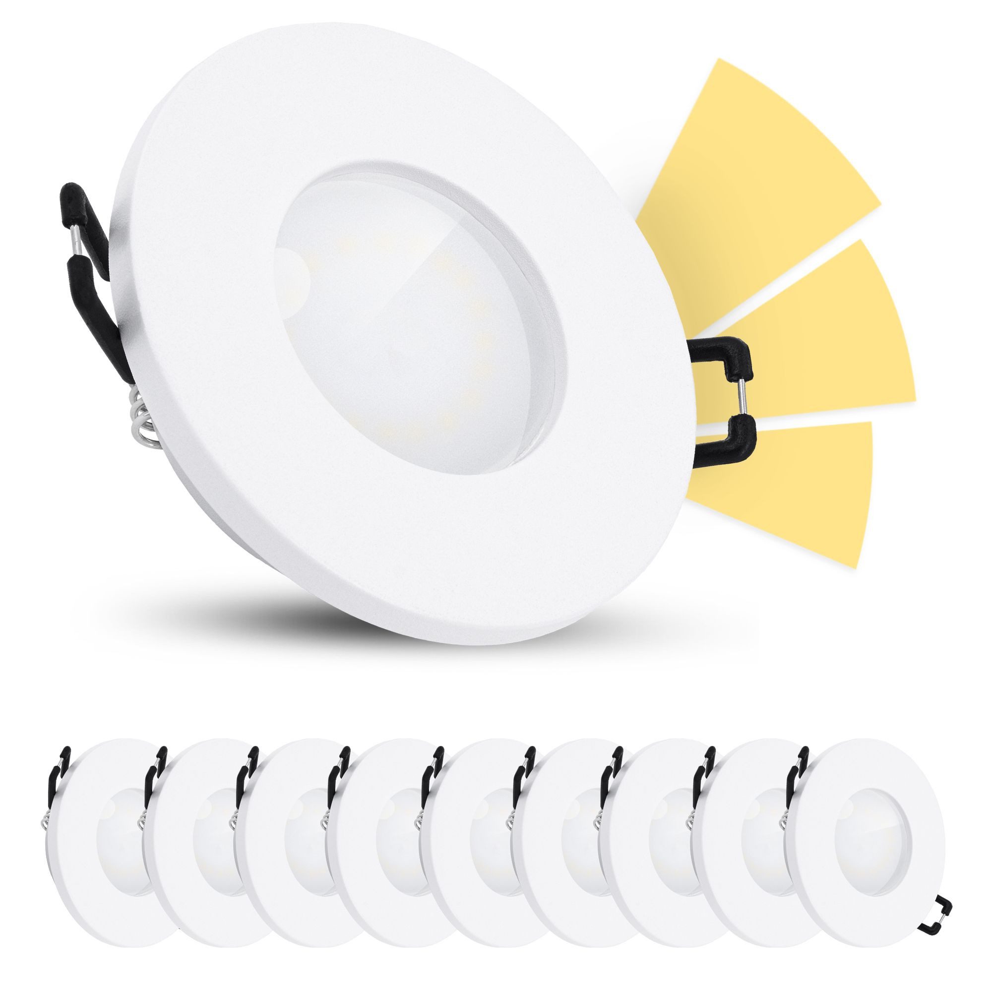 10er IP65 warmweiss LED GU10 Einbaustrahler Set Einbaustrahler Leuchtmittel 5W inklusive 230V, Bad fourSTEP inklusive, LED Leuchtmittel linovum