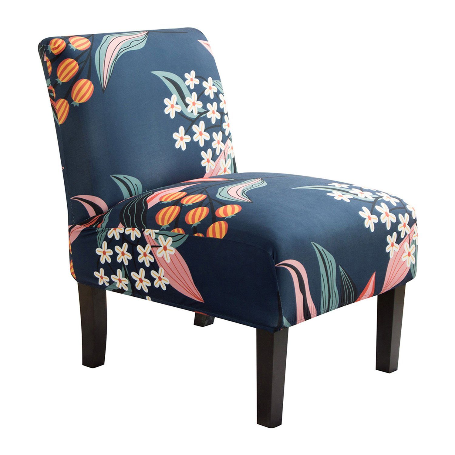 Stuhlhusse Stretch gedruckt floralen,Universal,für Akzentstuhl, Rosnek Blau