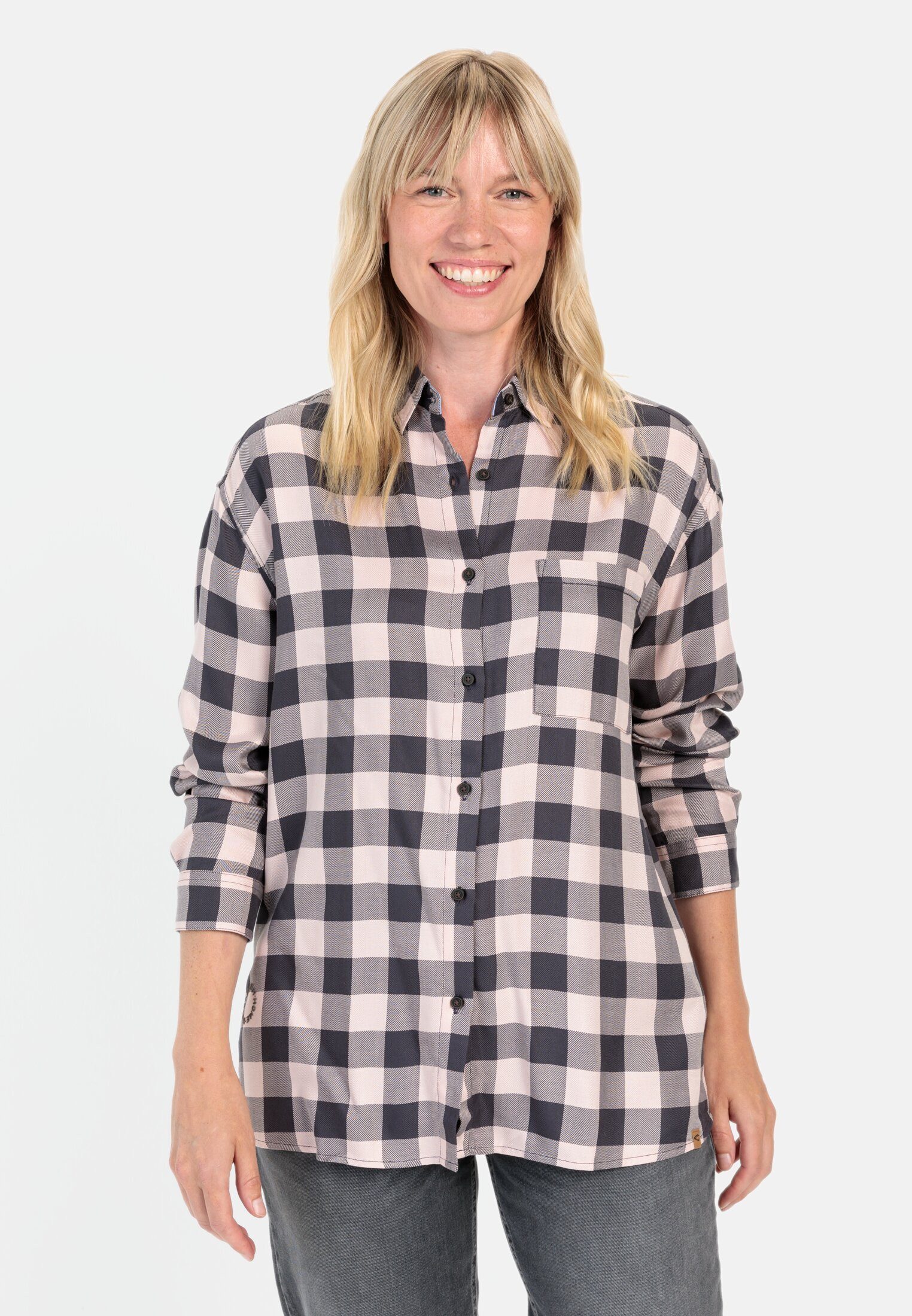 camel active Hemdbluse aus reiner Viskose Langarm Kentkragen kariert günstig online kaufen