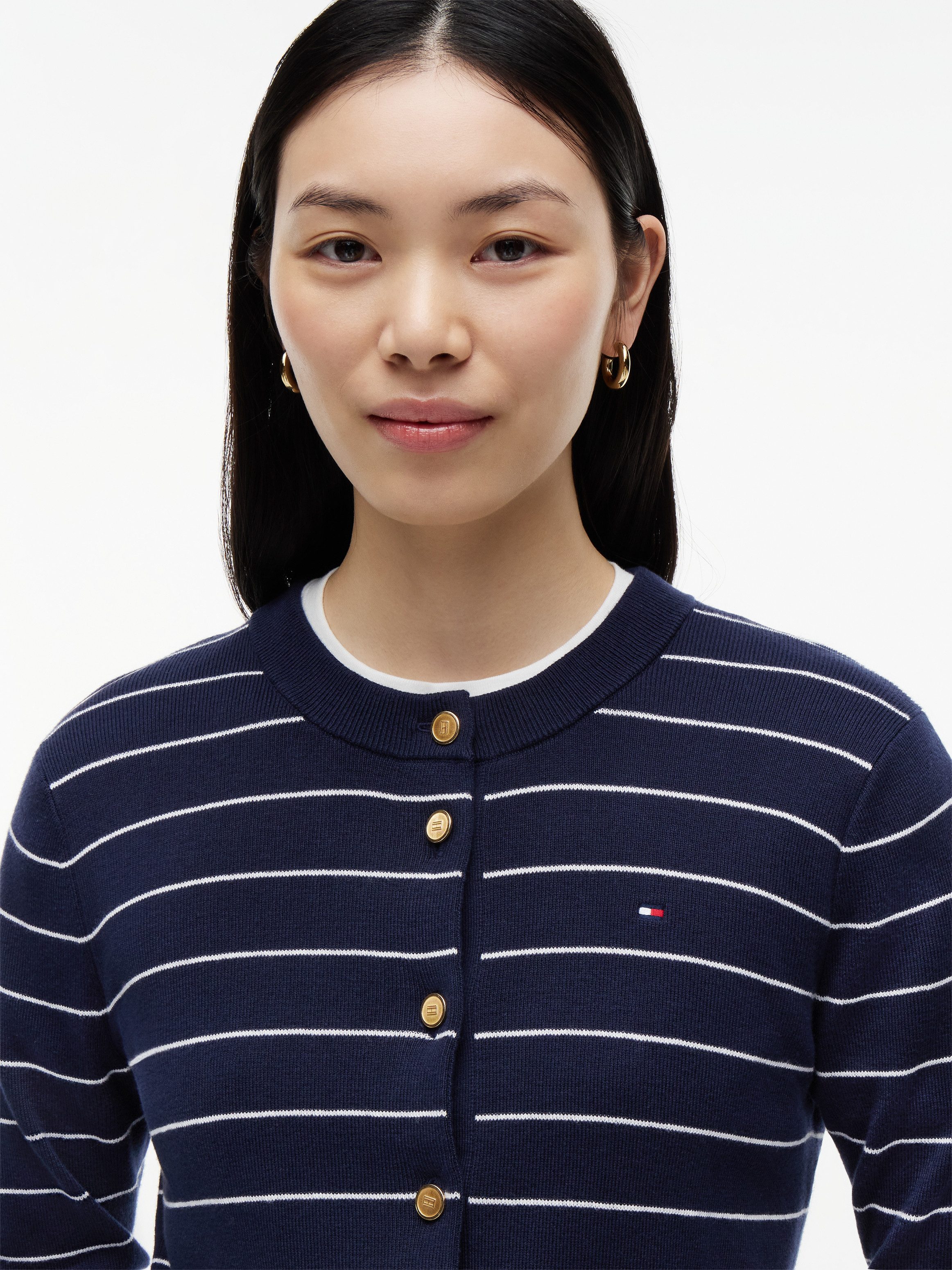 Tommy Hilfiger Strickjacke FULL NEEDLE STITCH CARDIGAN Baumwolle, goldfarbene Knöpfe