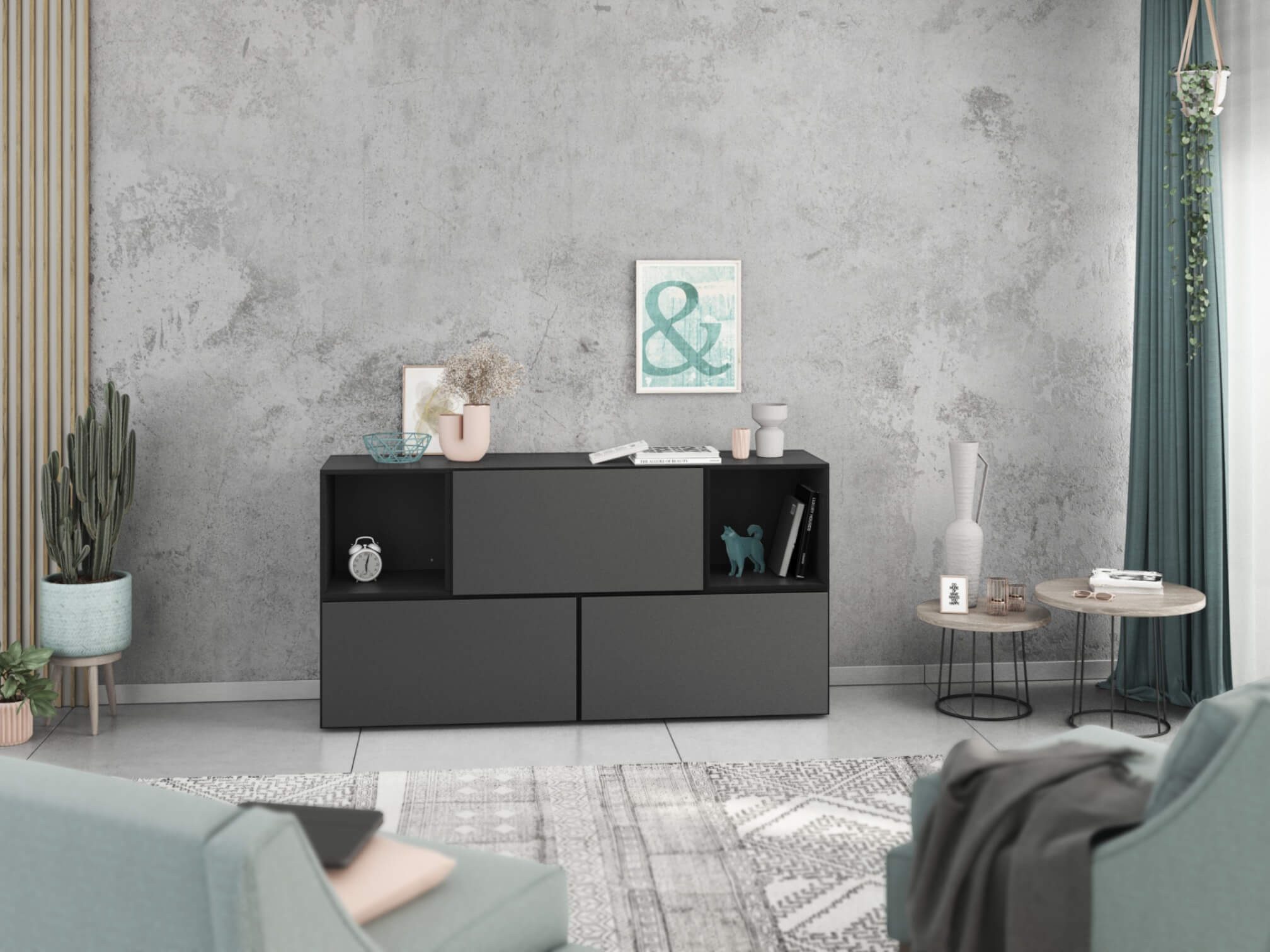 moebel-dich-auf Sideboard VARIANTO 2 (5 tlg., 152 cm breit, Sideboard bestehend aus 3x Schränken mit Klappe und 2x Regal), stehend und hängend