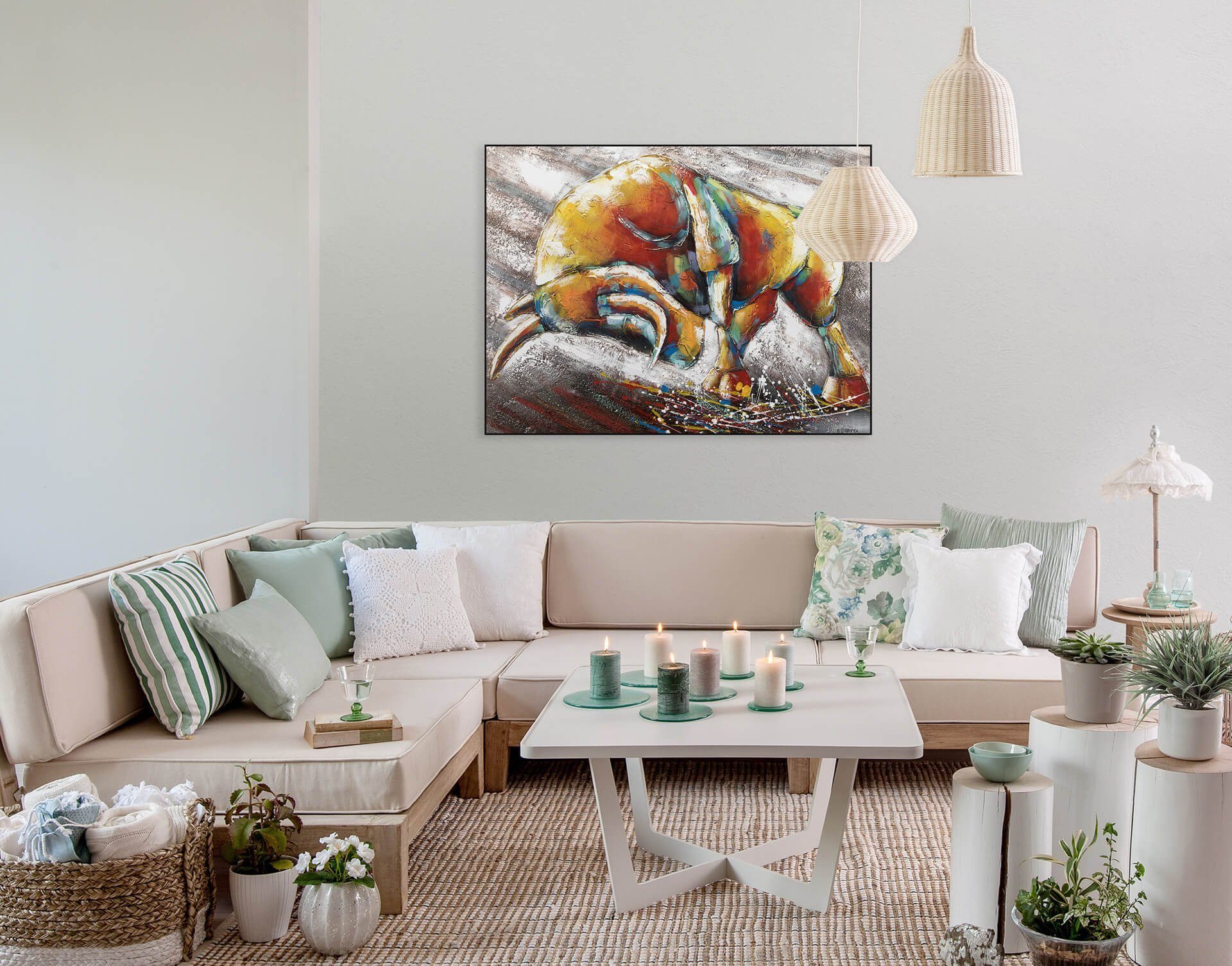 KUNSTLOFT Gemälde Stärke Wohnzimmer 100% Leinwandbild HANDGEMALT Wandbild 100x75 cm, Innere