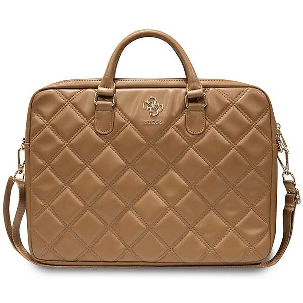 Guess Laptoptasche Schultertasche Businesstasche Aktentasche (Spar-Set, 1-tlg., 41 x 31 x 6 cm gesteppt), 3D-Steppung, Goldbeschläge, Trolleyband