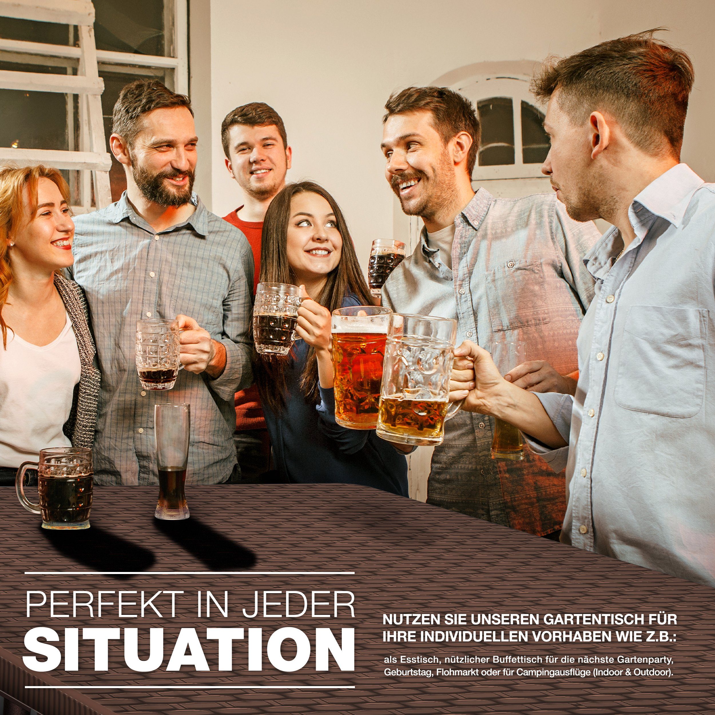 tillvex Gartentisch tillvex® Klapptisch Gartentisch Rattan Braun Buffettisch Campingtisch (Gartentisch), Personen