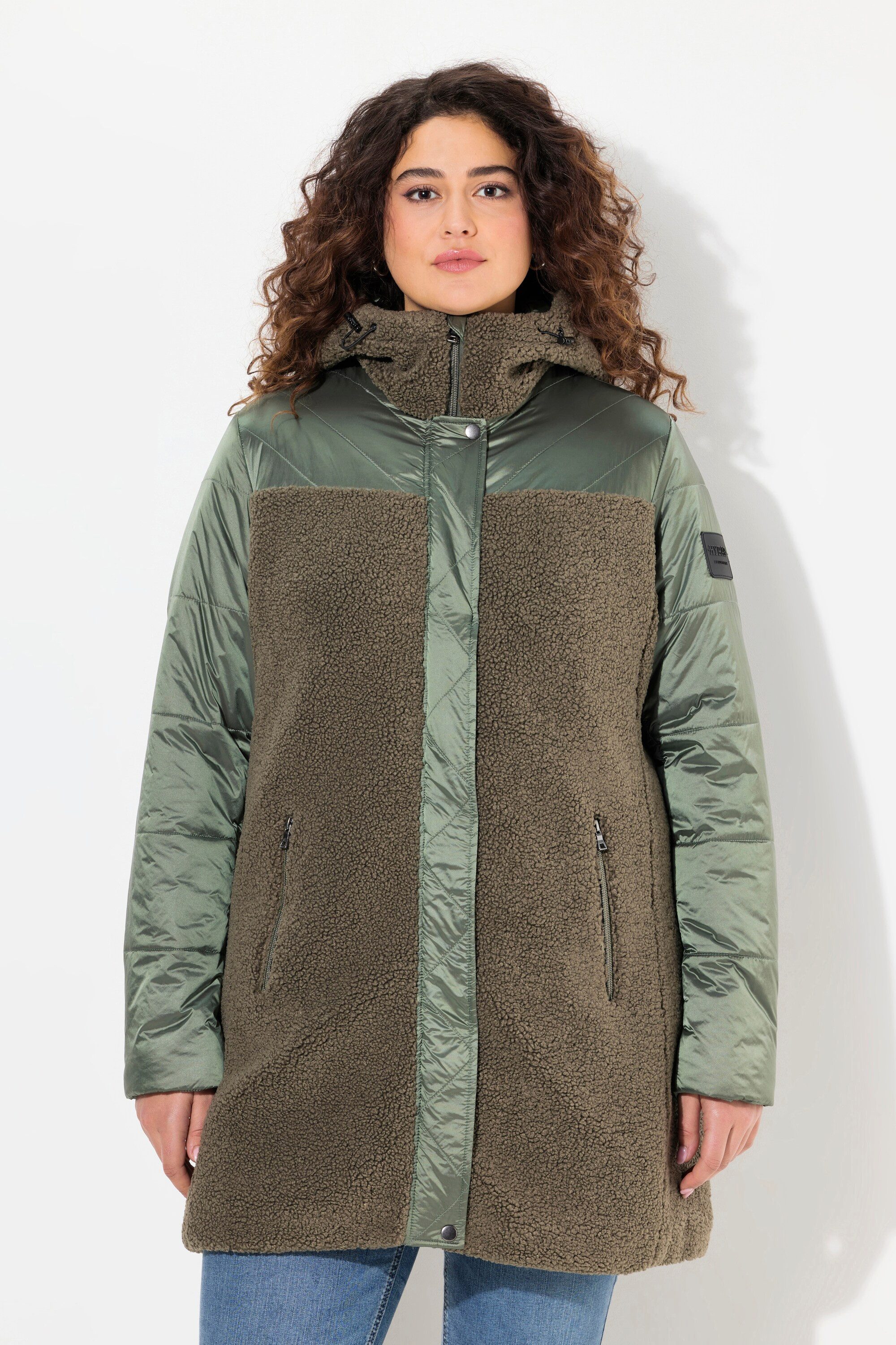 Ulla Popken Parka Jacke Stepp/Teddyfleece Kapuze Zipptaschen