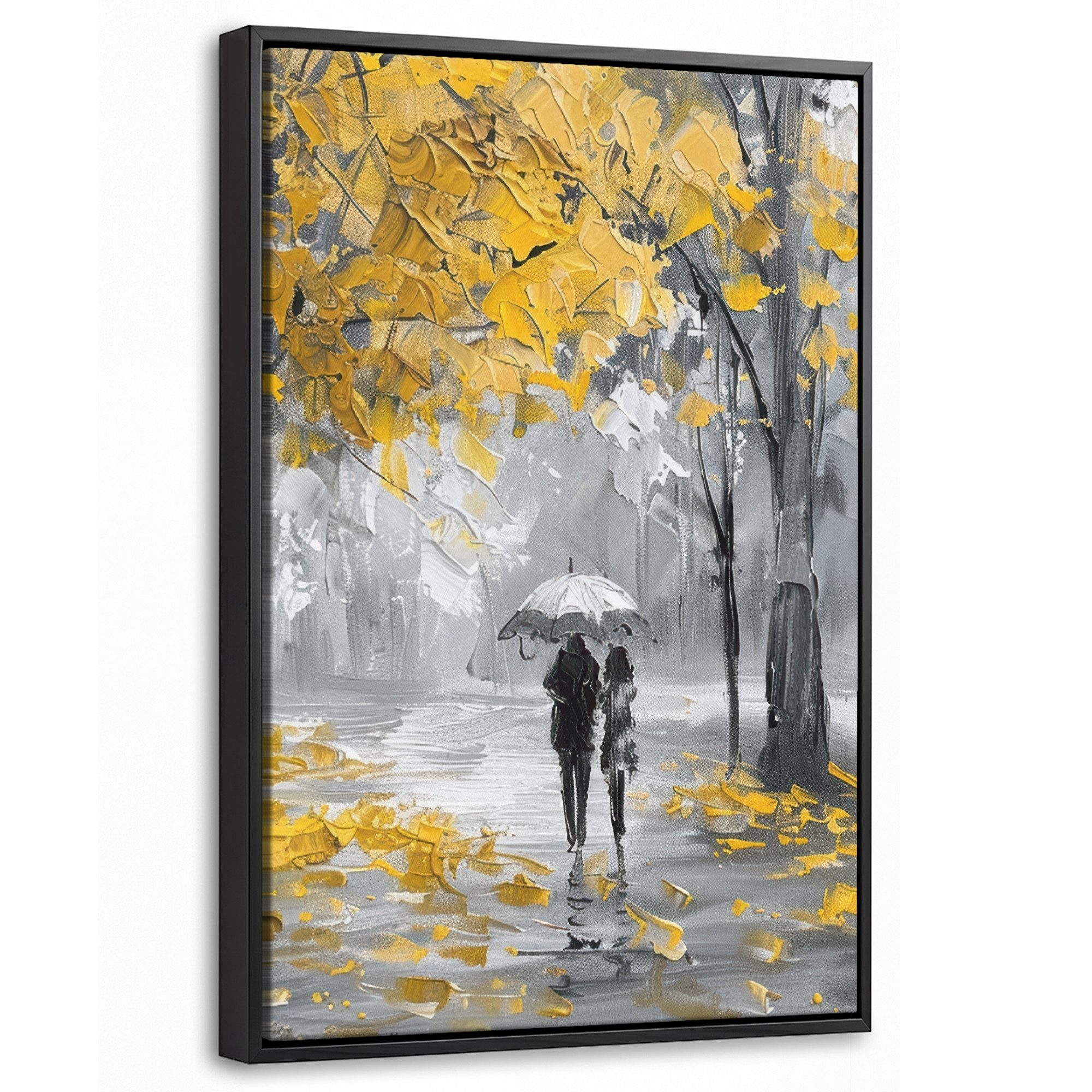 OneMillionCanvasses® Leinwandbild mit Rahmen - Natur - Gelb - Park - Schwarz - Weiß, Fotodruck (1 St), Deko für Wohnzimmer Schlafzimmer Küche 20x30cm
