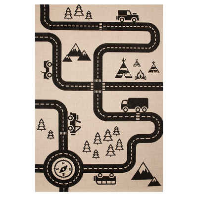 Kinderteppich Flachgewebe Kinderteppich Road Map Charly creme schwarz, Zala Living, rechteckig, Höhe: 4 mm