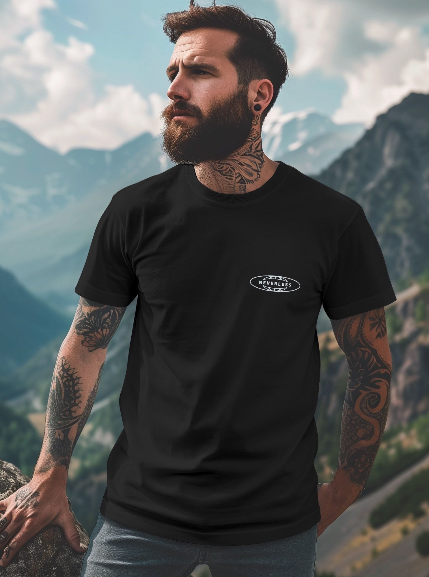 Neverless Print-Shirt Herren T-Shirt Backprint Schmetterling Butterfly Grafik Printshirt mit Print