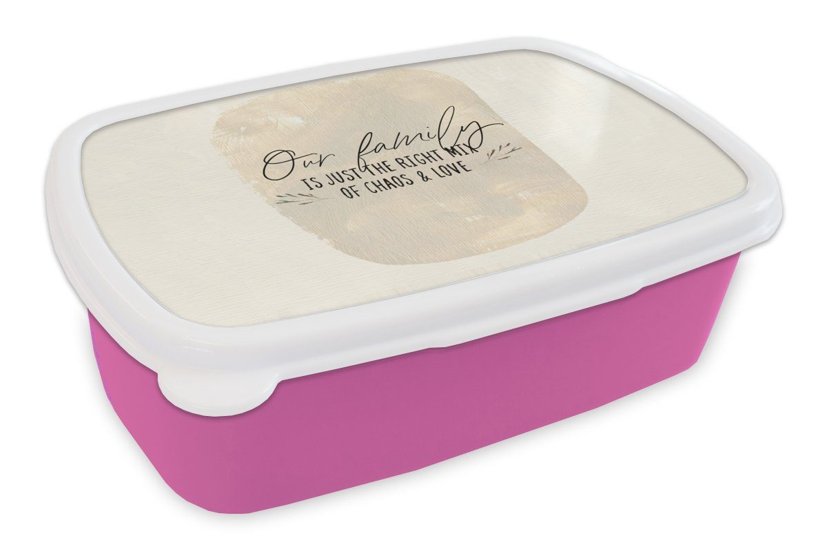 Erwachsene, Kunststoff, aus, Mischung - Brotdose Lunchbox Mädchen, die Zitate für Kunststoff Brotbox genau Familie MuchoWow (2-tlg), Kinder, Unsere richtige Familie ist Snackbox, rosa -