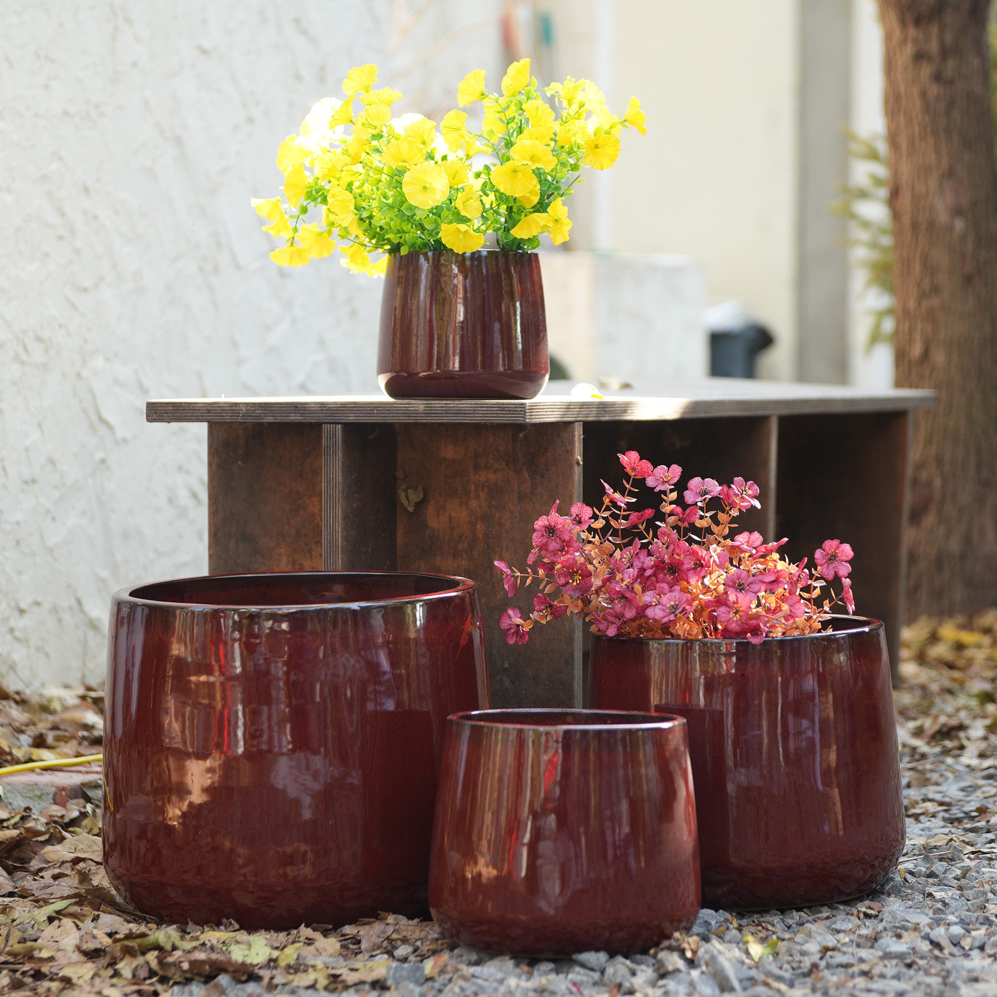 Rolipo Blumentopf Blumentopf Keramik Pflanztopf Set 4-teilig glasiert frostsicher (4 St), atmungsaktiv, mit Ablauflöchern für Innen, Balkon und Garten