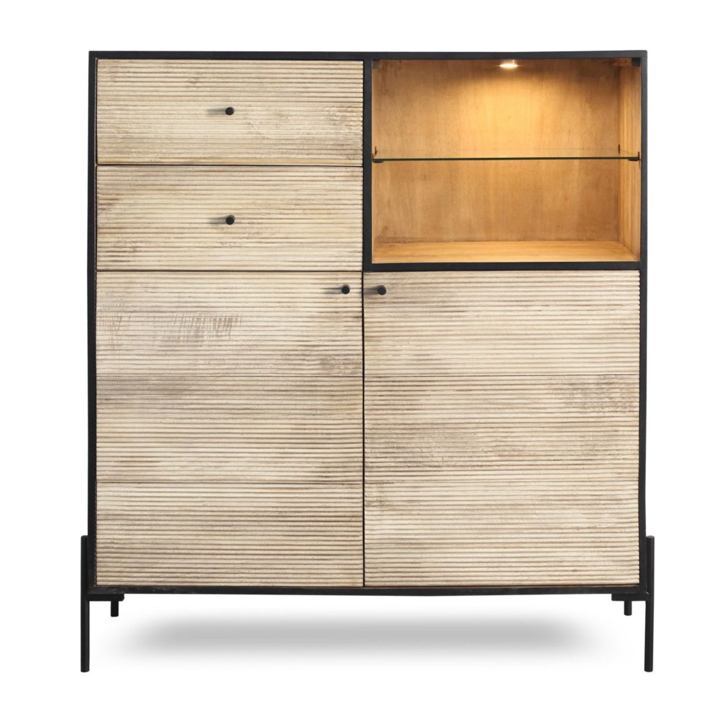 WOLF MÖBEL Sideboard (118 x 40 x 135), REEL Highboard 2 Schubl./ 2 Türen / 1 Glasboden / Licht
