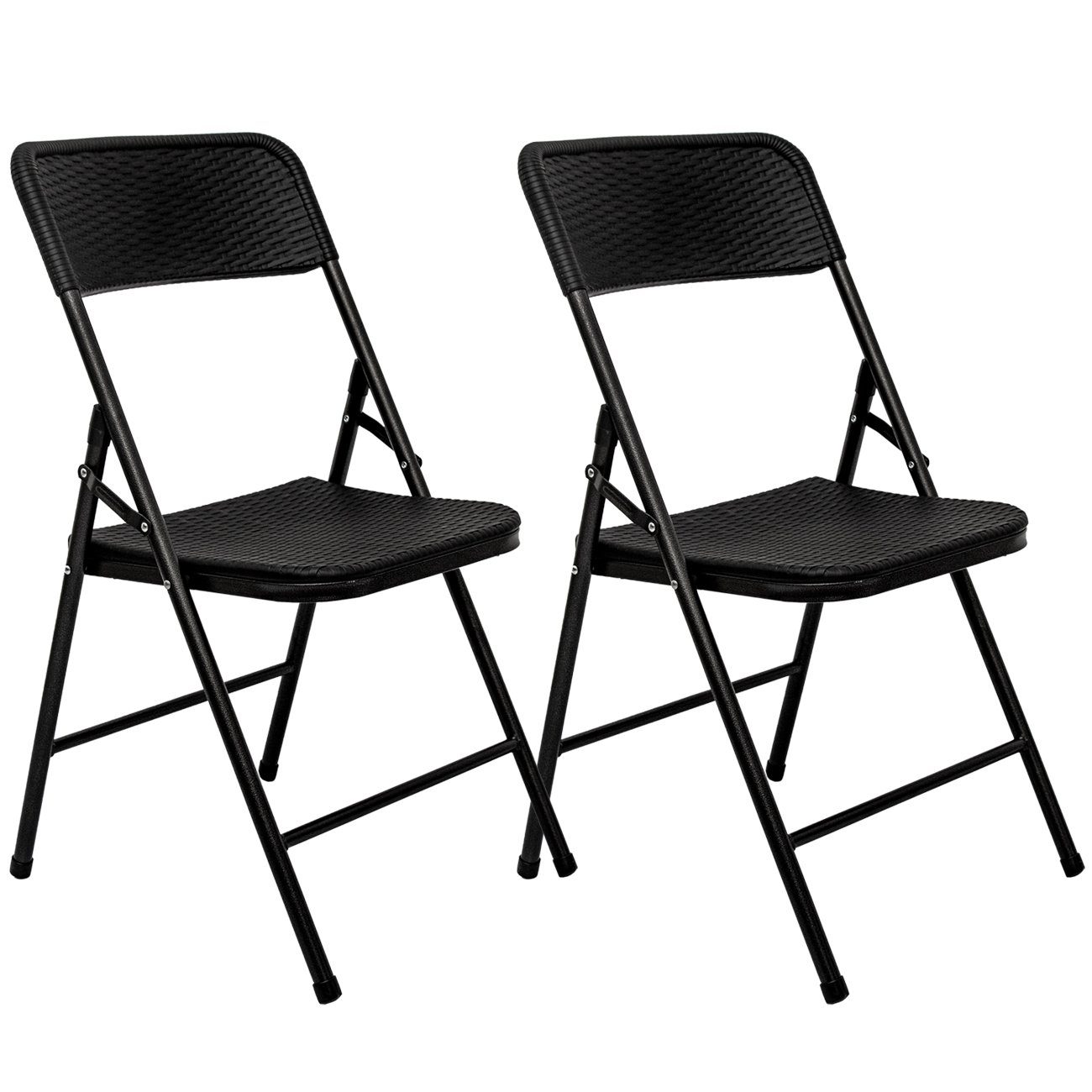 AMANKA Klappstuhl Klappstuhl 2er Set Schwarz Rattan-Optik
